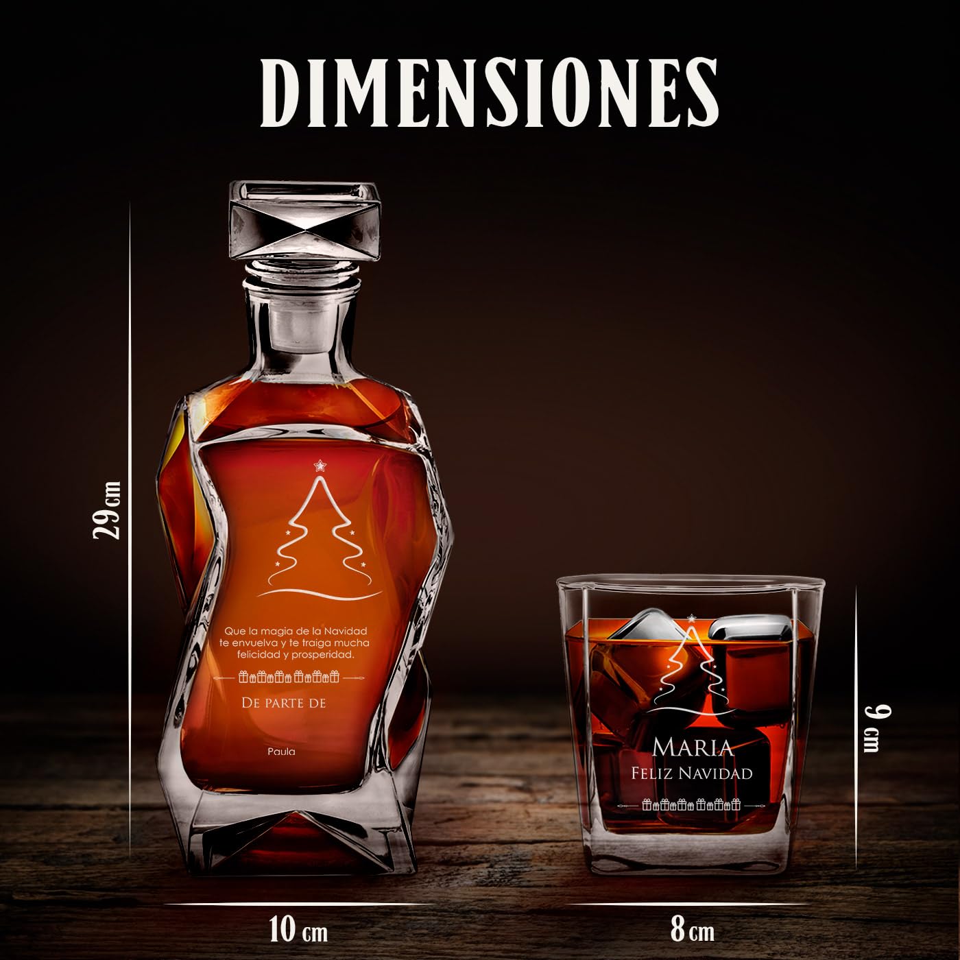 Maverton Set de Whisky Personalizado Decantador 700ml con 6 Vasos 250ml - Regalos Originales para Hombre y Mujer - Decoracion Hogar de Navidad - Diseño Único para Hombre y Mujer Padres Abuelos - Magia