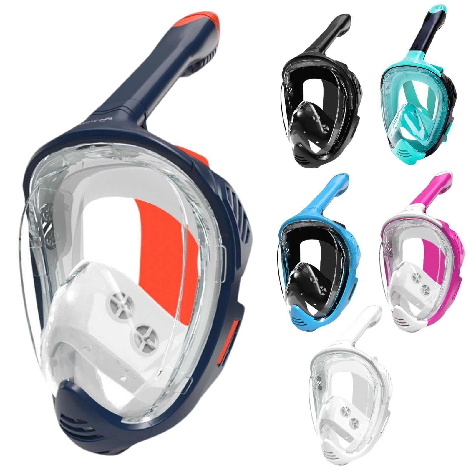 Maschera da snorkeling integrale con tubo da snorkeling asciutto, anti-appannamento, a prova di perdite, per immersioni subacquee, nuoto, per adulti e bambini