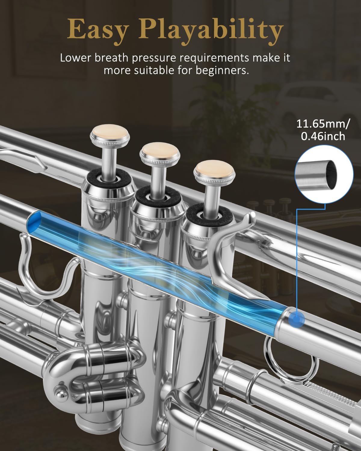 STRICH Bb Standard-Trompeten-Set für Anfänger, Blechblasinstrument für Schüler mit Hartschalenkoffer, Reinigungsset, Mundstücken 7C und 3C, Handschuhen – STR-1S, Silber