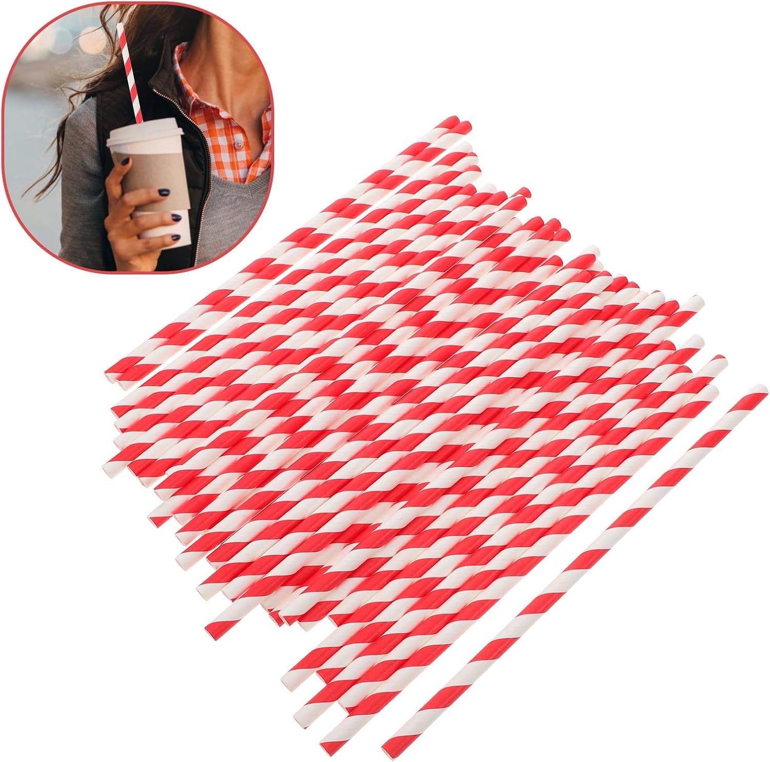 100pcs Red Stripe Party Paper Straws Disposable Decorative Drinking Straws Eco-friendly Juice for Birthday Cocktail and Event Supplies