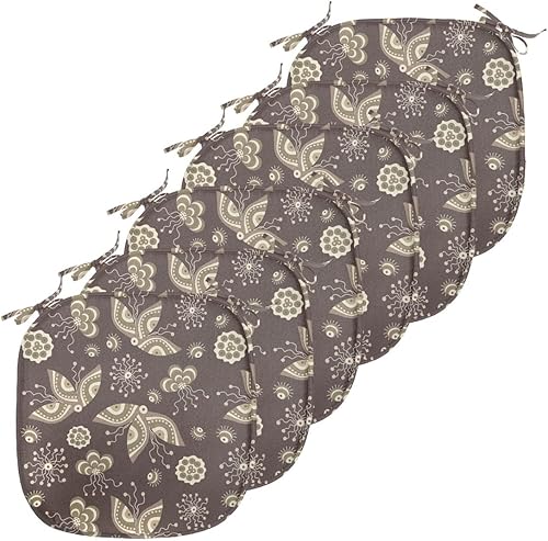 Vista 245 de Lunarable Orient - Cojín de asiento para silla, curlicues florales orientales con elementos artísticos venecianos, hojas de follaje, damasco a
