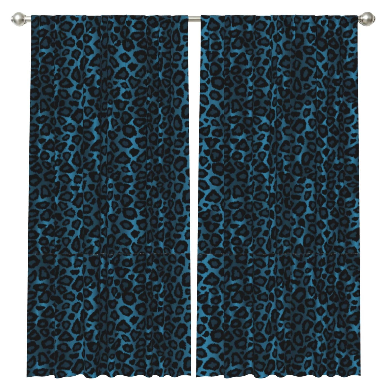 InOmak Cool Blue Leopard Animal Print, 2 Panels Window Curtains 52 x 84 Inch Blackout Curtains for Living Room Bedroom