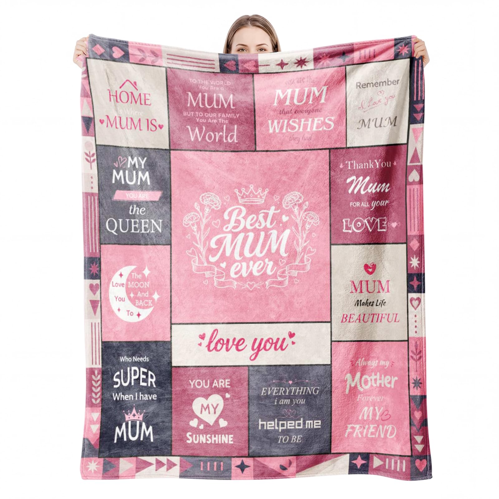 KUKKUME Gifts for Mum Mothers Day Blanket Gifts from Daughter Son Mummy Birthday Presents for Mum's Birthday, Christmas, Mothers Day 60" x 50" Pink