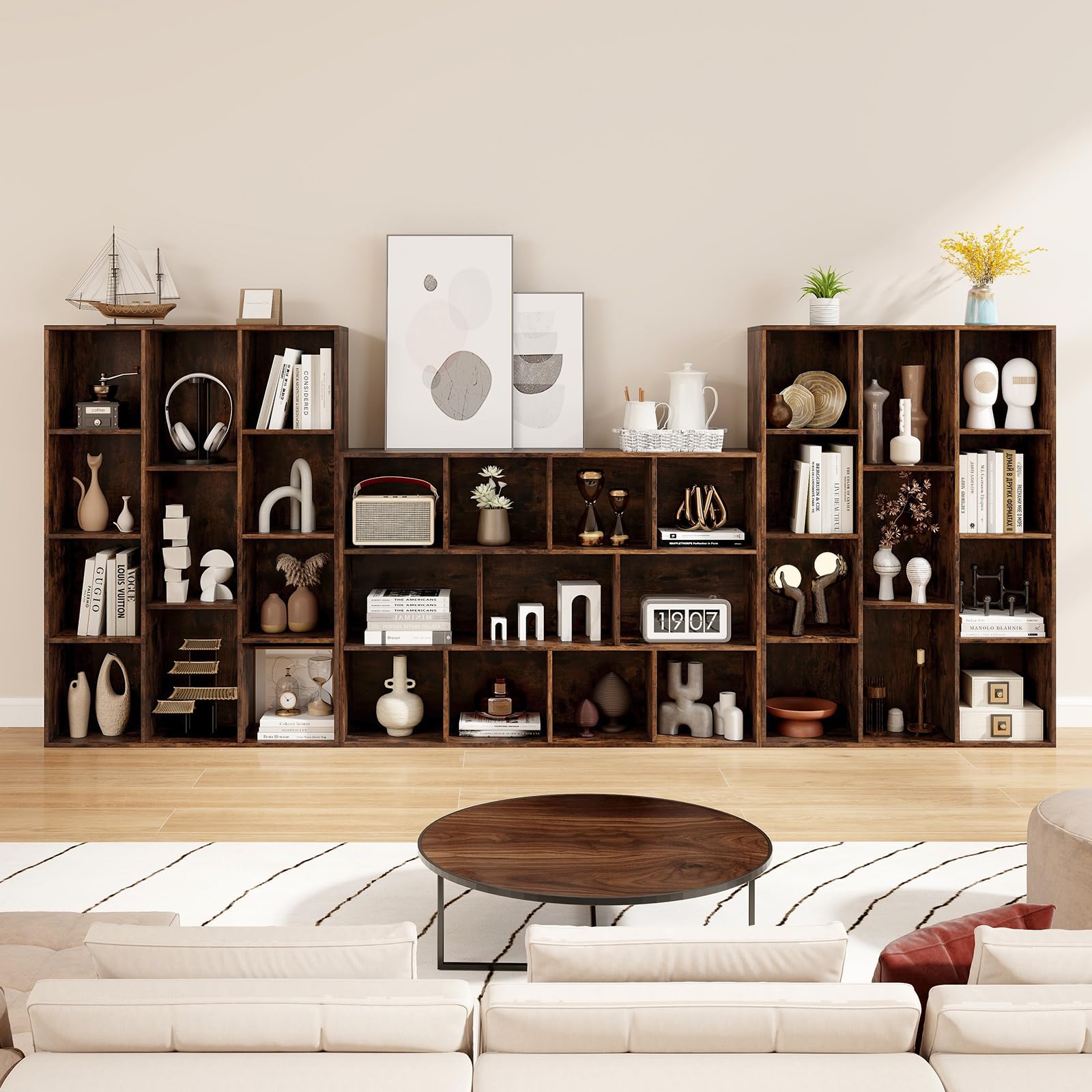 KOMFOTTEU Libreria Aperta con 11 Scomparti, Libreria a Cubi, Arredamento Casa, Scaffale da Ufficio, 74 x 24 x 106 cm (Marrone)
