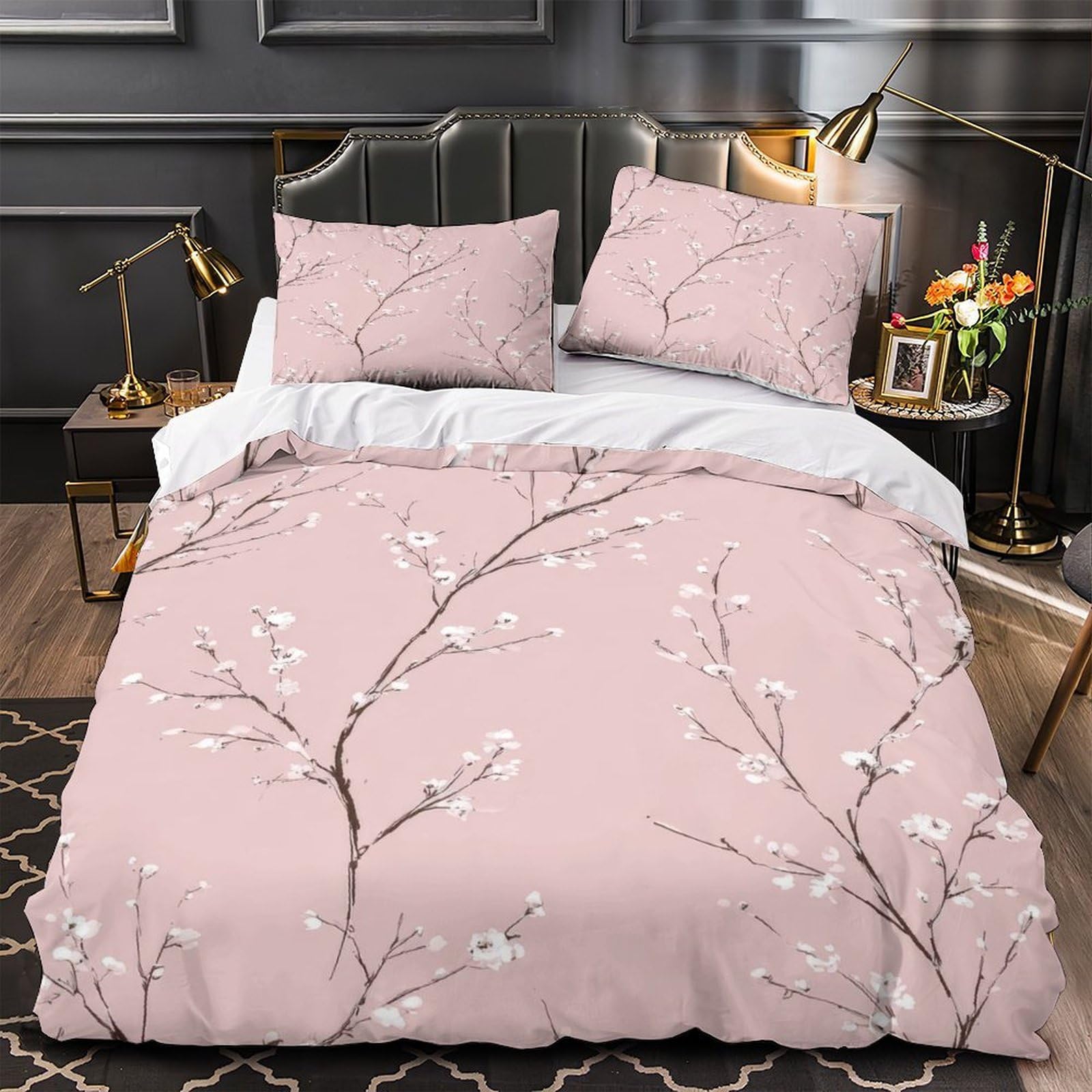 Parure de lit fleurs de cerisier 135x200cm avec housse de couette single en microfibre