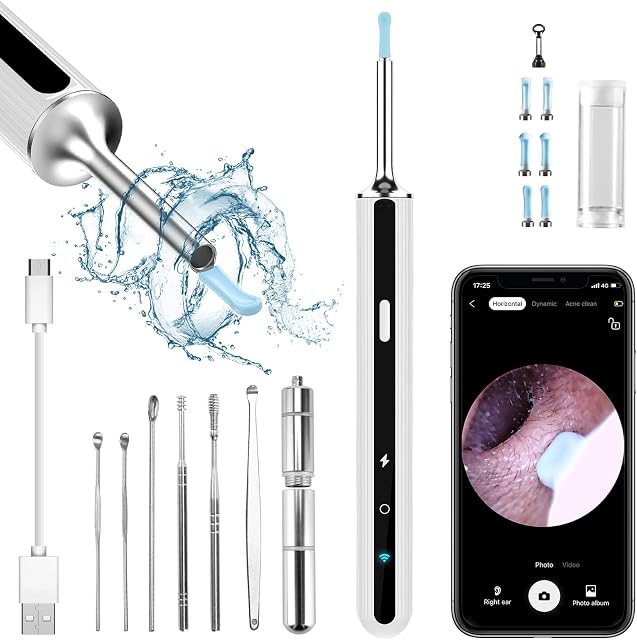 Denchy Ear Wax Removal Kit Camera, 3.5mm Inner Len Ear Cleaner Otoscope, 1920P FHD WiFi Wireless Ear Scope Endoscope with 6 LED Lights, Ear Cleaning, Earwax Remover Tool for Adults Kids Babys - White