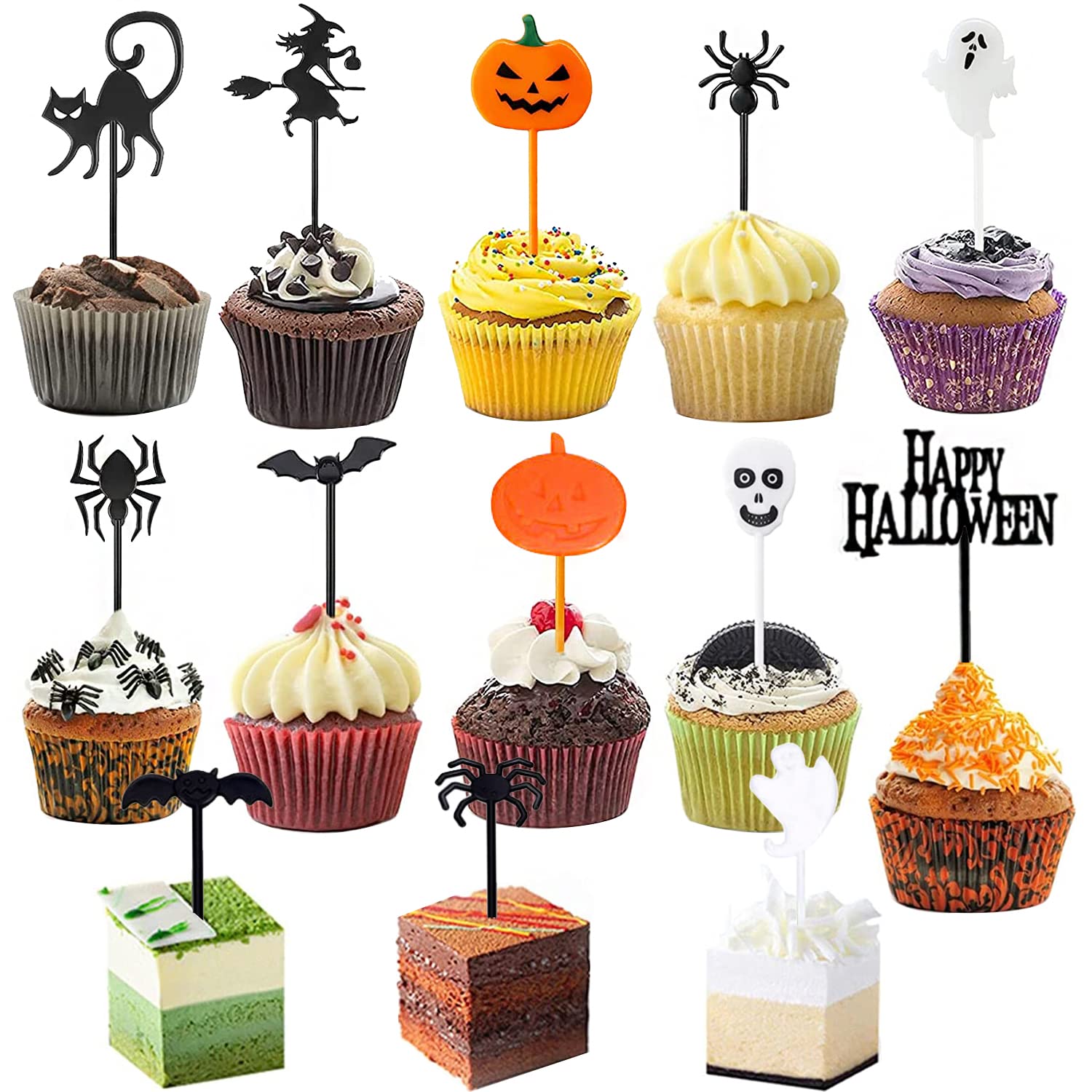 52 Stück Halloween Cupcake Topper – Deko Für Kuchen, Muffins & Party Mit Kürbis, Spinne, Fledermaus