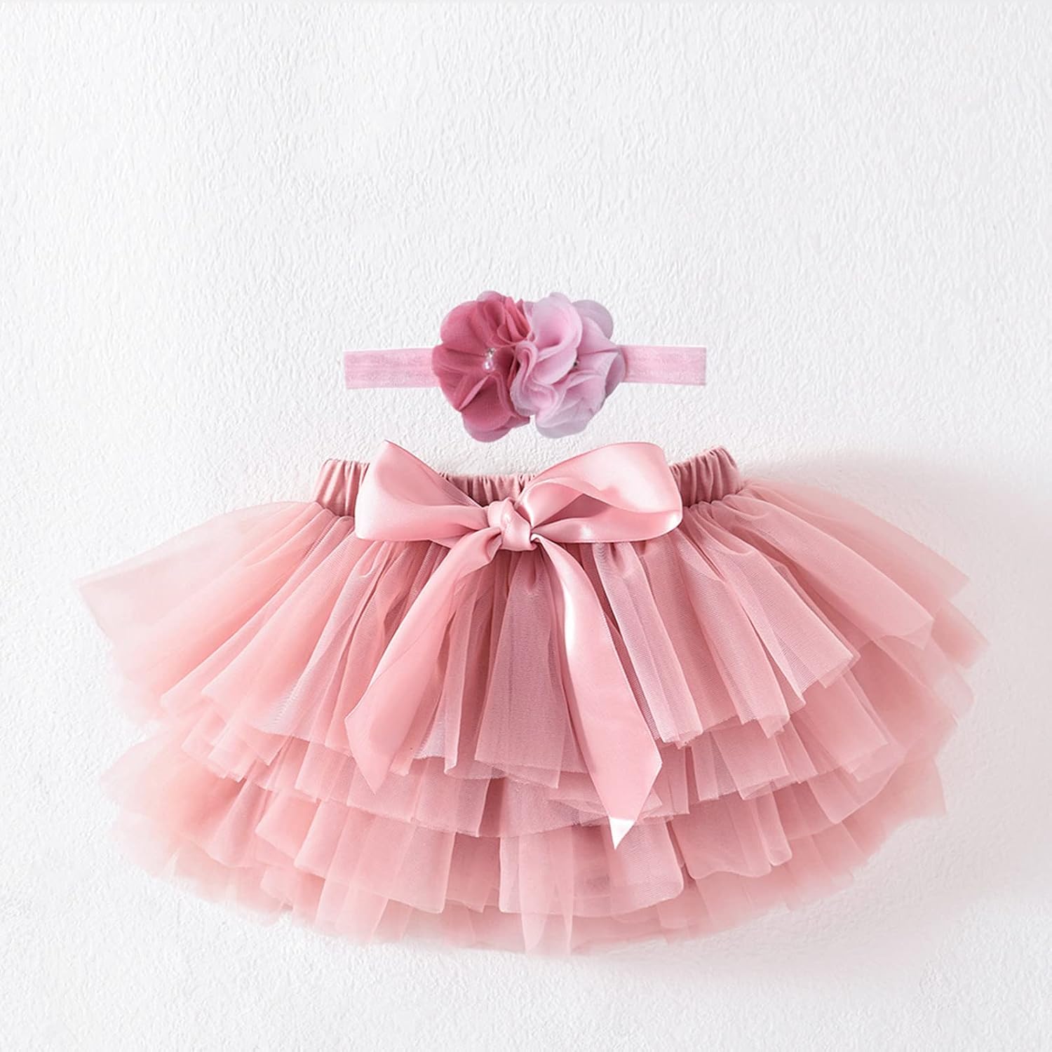 Baby Girls Soft Fluffy Tutu Skirt Toddler Girl Tutu Skirt Sets with Flower Headband for Party Dress (Beige, 6-12 Months)