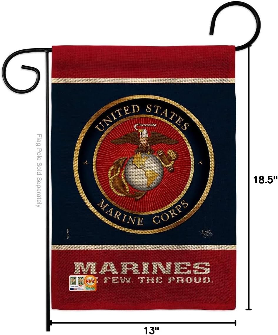 Marine Corps Proud Burlap Garden Flag Armed Forces USMC Semper Fi United State American Military Veteran Retire Official Small Decorative Gift Yard House Banner Double-Sided Made In USA 13 X 18.5