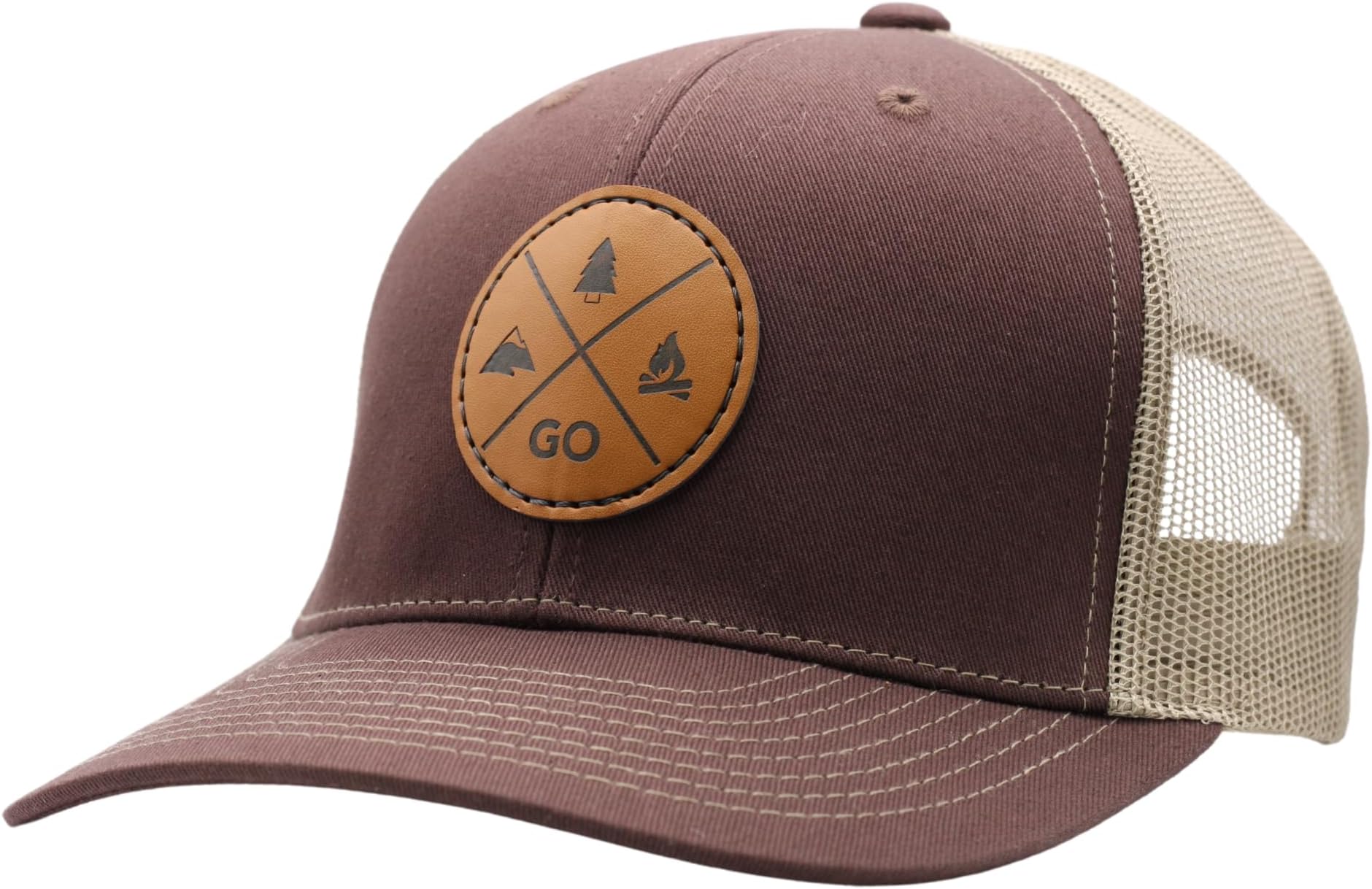 Trucker Hat [ GO Outdoors Design ] for Men and Women: Mid Profile Cap with Breathable Mesh Back and Adjustable Snap