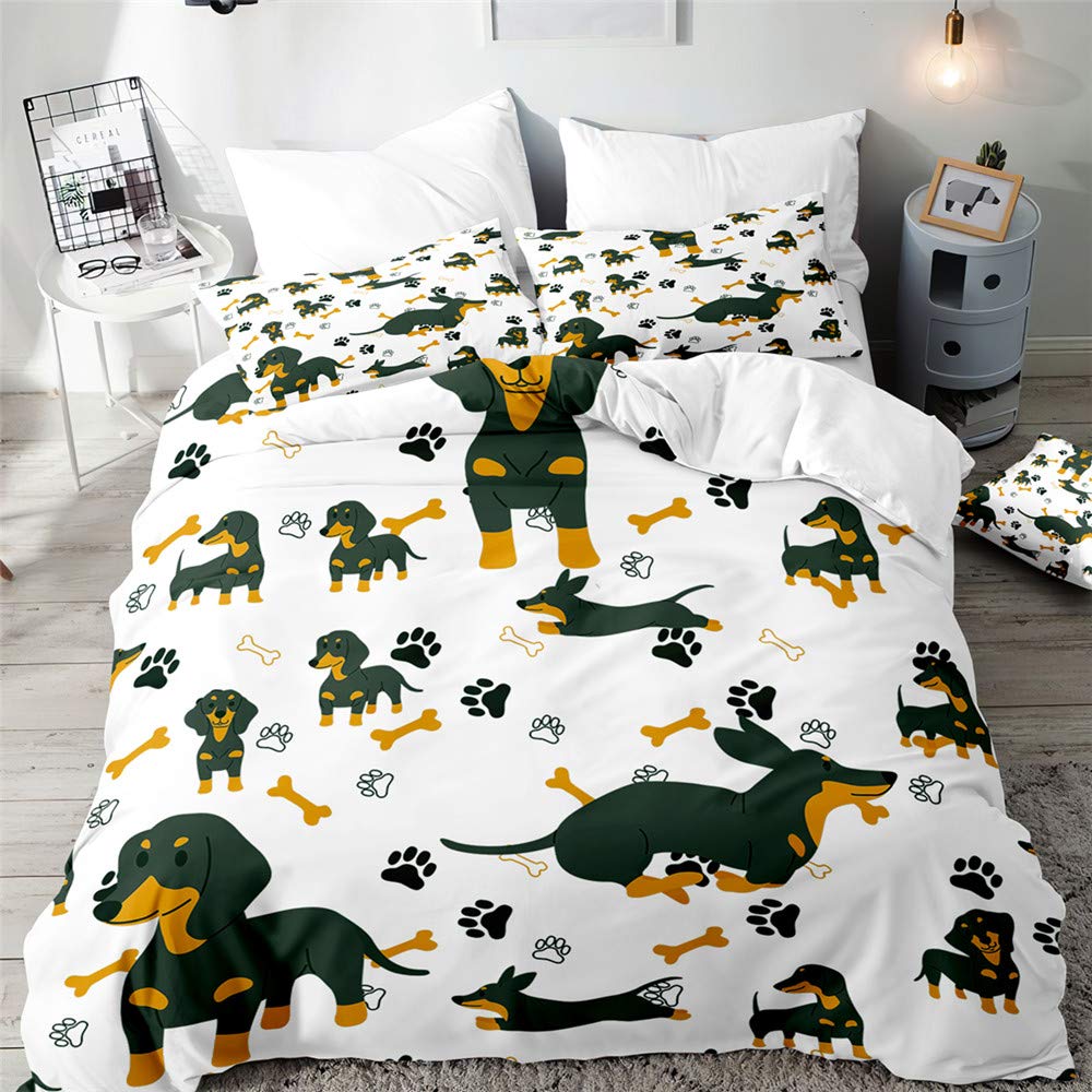 Morbuy Boys Dachshund 10 Duvet Cover Set For Single Double Super King Size Bed, 3D Printed Microfiber Bedding Sets Duvet Set With Pillowcases And Quilt Case (,King-220X230cm)