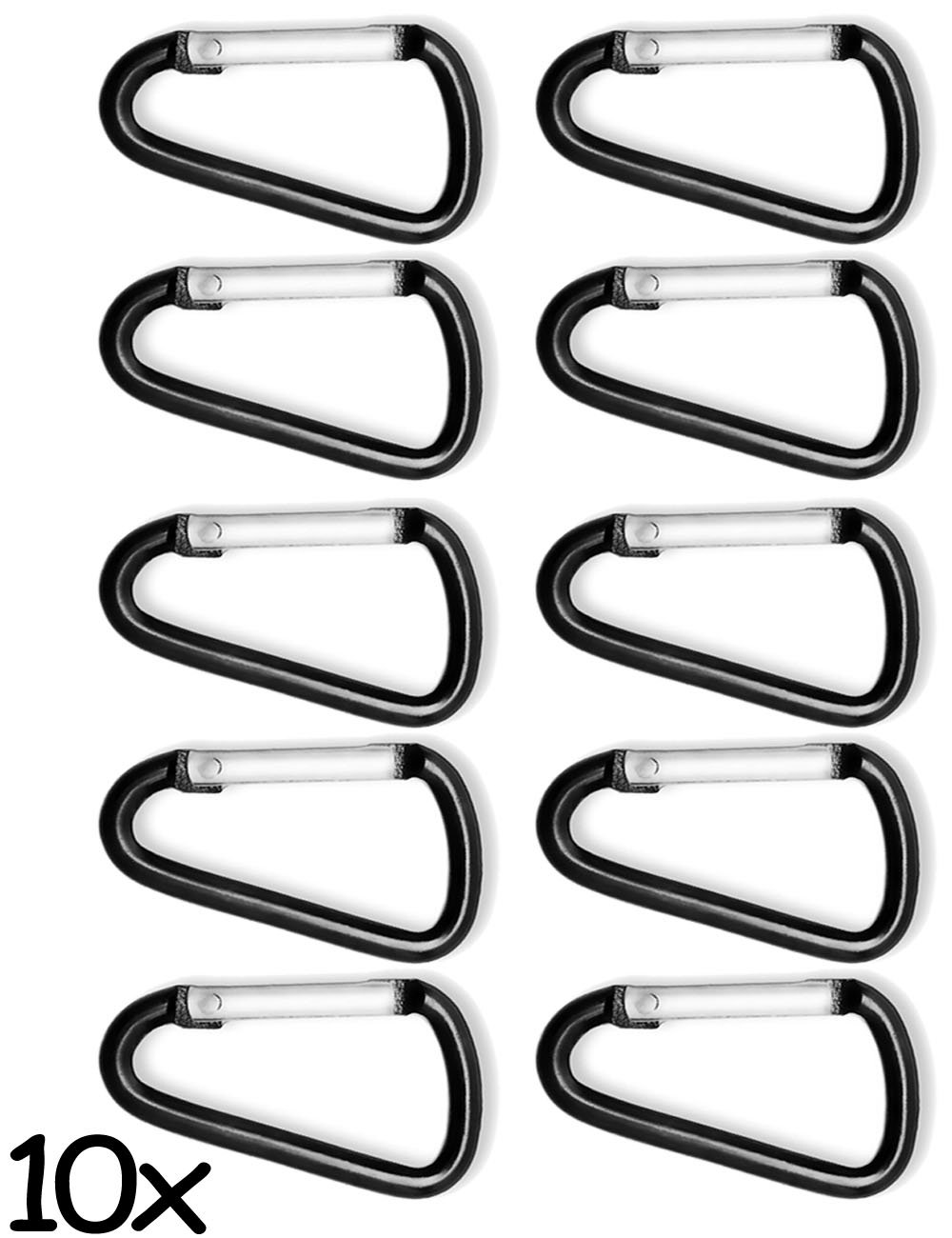 10 mini moschettoni in alluminio, per il fissaggio di attrezzature allo zaino, cintura, tenda, canoa, 4 cm, nero, confezione da 10
