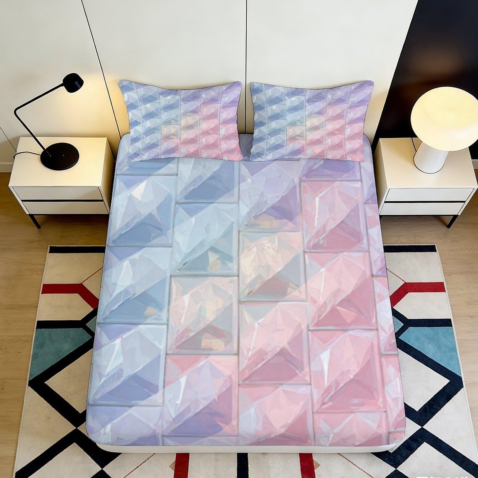 Pnayamiorkfel Style-10 3D Printed Geometric Pastel Fitted Sheet Microfiber Soft Bedroom Decor Prism Pattern Mattress Cover Adult Teen 90X200x25cm