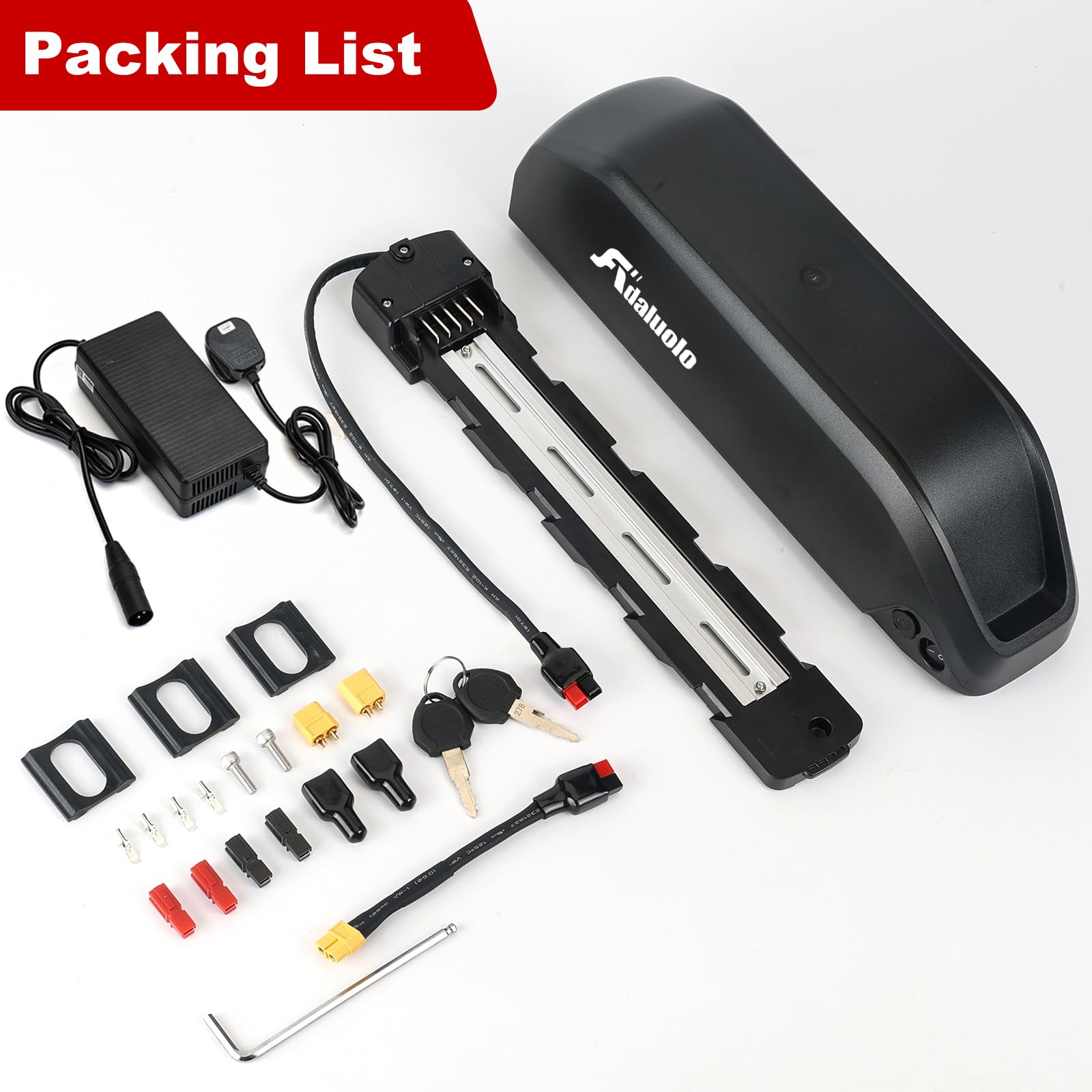 Batteria Bici Elettrica 52V 25AH Shark Batteria Ebike Agli Ioni di Litio Lungo Raggio Ricambio Batterie con Caricabatteria, 5-Pin Piastra di Base