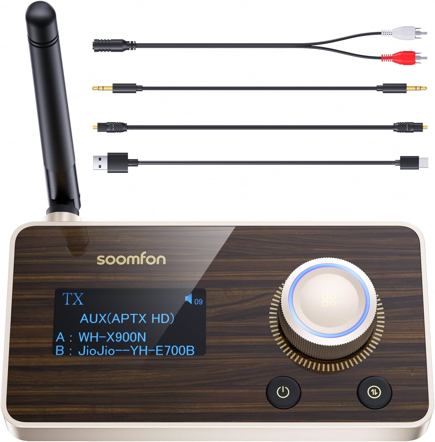 SOOMFON Bluetooth 5.2 Transmitter Receiver with included cables