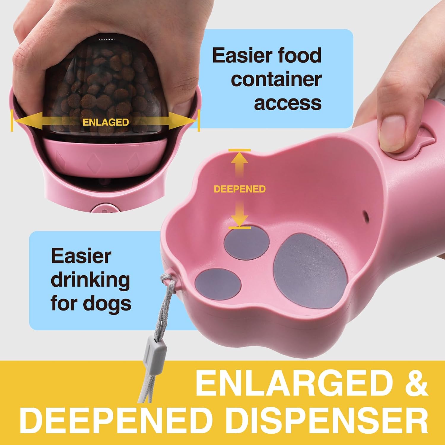 Dog Water Bottle with Food Container, Portable Pet Dispenser, Leak Proof, Hiking, Puppy Travel, Outdoor Activities(11.16 fl.oz/330ml, Pink) image 3
