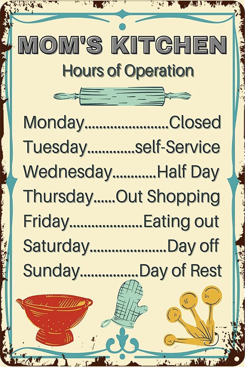 rayprint Vintage Metal Signs Mom'S Kitchen Hours of Operation Retro Poster Vintage Aluminum Sign for Home Coffee Country Garden Farmhouse Wall Art Decor Plaque 12x16 Inch
