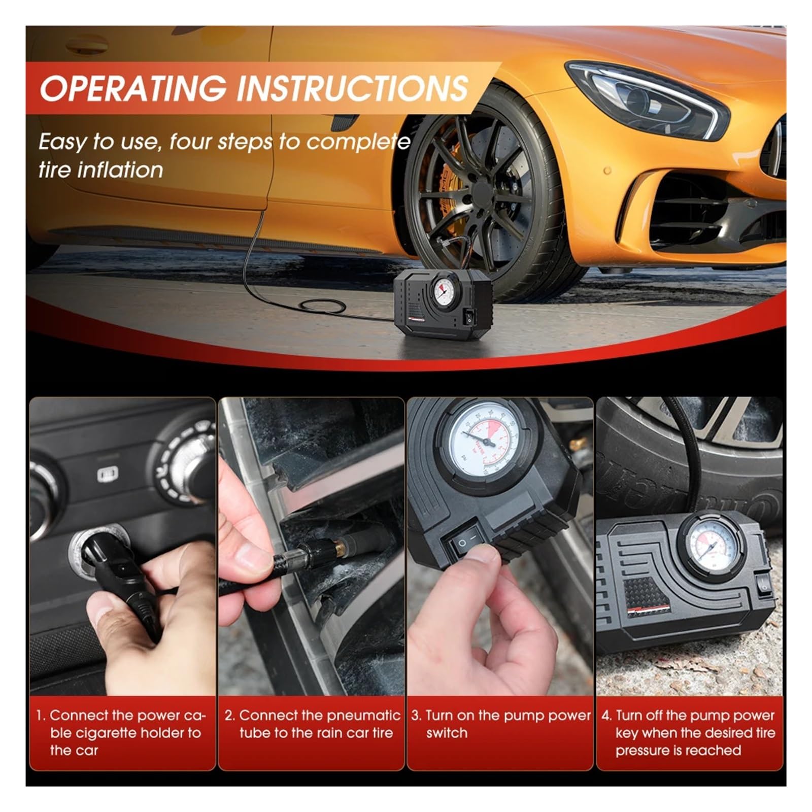 Mini Pompe À Air Gonfleur De Pneu Voiture Électrique 20L/Min Compresseur d'air Portable for Motos Vélo Gonflable Inflation InstantanéE