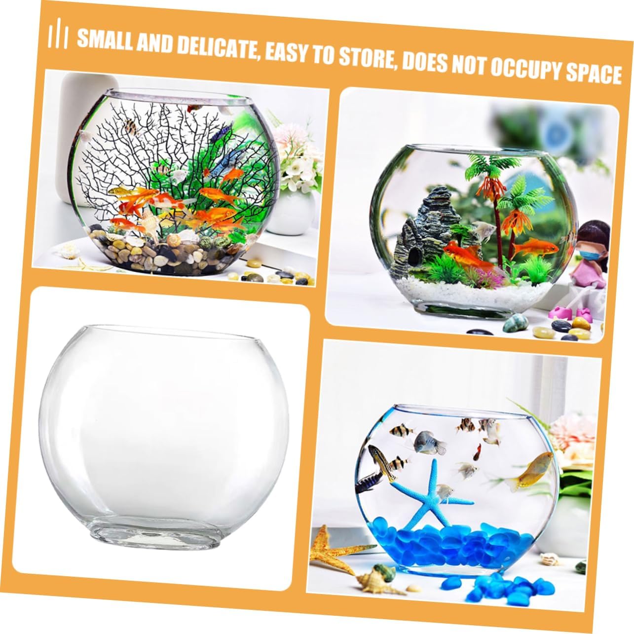 Luxshiny Transparent Glass Fish Bowl for Betta and Goldfish Multi Function Desktop Aquarium with View for Hydroponic Plants and Succulents Space Saving Design Decorative Terrarium Vase