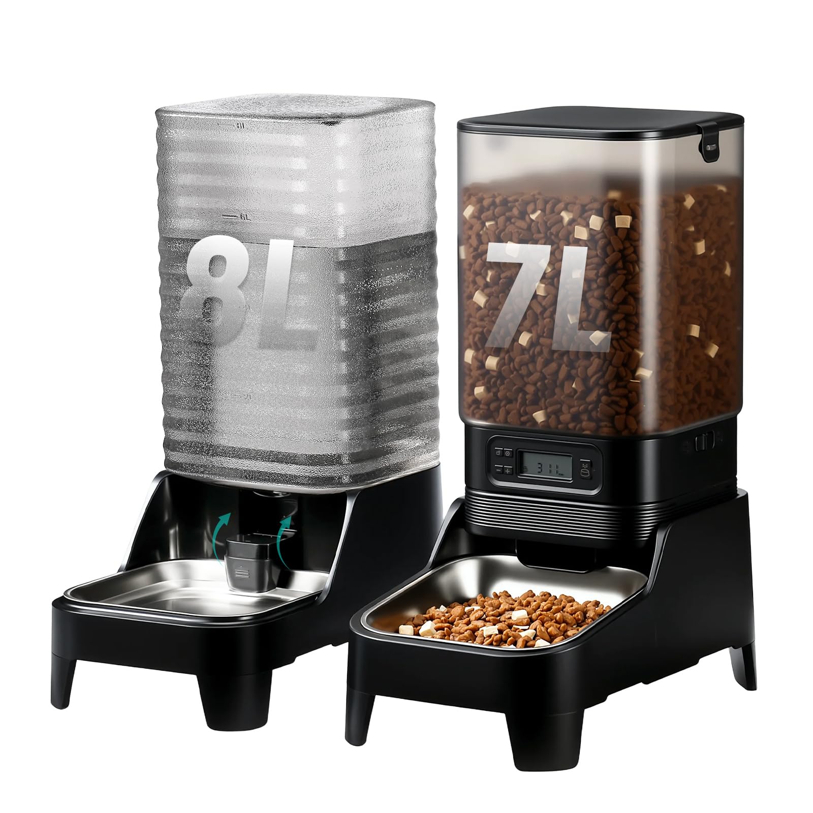 Marchul Comedero automático para perros de raza grande de 7 litros y dispensador de agua de gravedad automática de 8 litros con grifo patentado, cuenco de acero inoxidable, base elevada ajustable