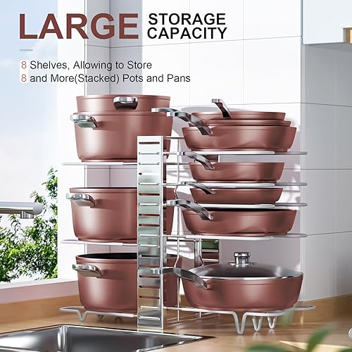 Miniatura 4 de MUDEELA Organizador de ollas y sartenes debajo del gabinete, organizador de ollas de 8 niveles para organización y almacenamiento de cocina,