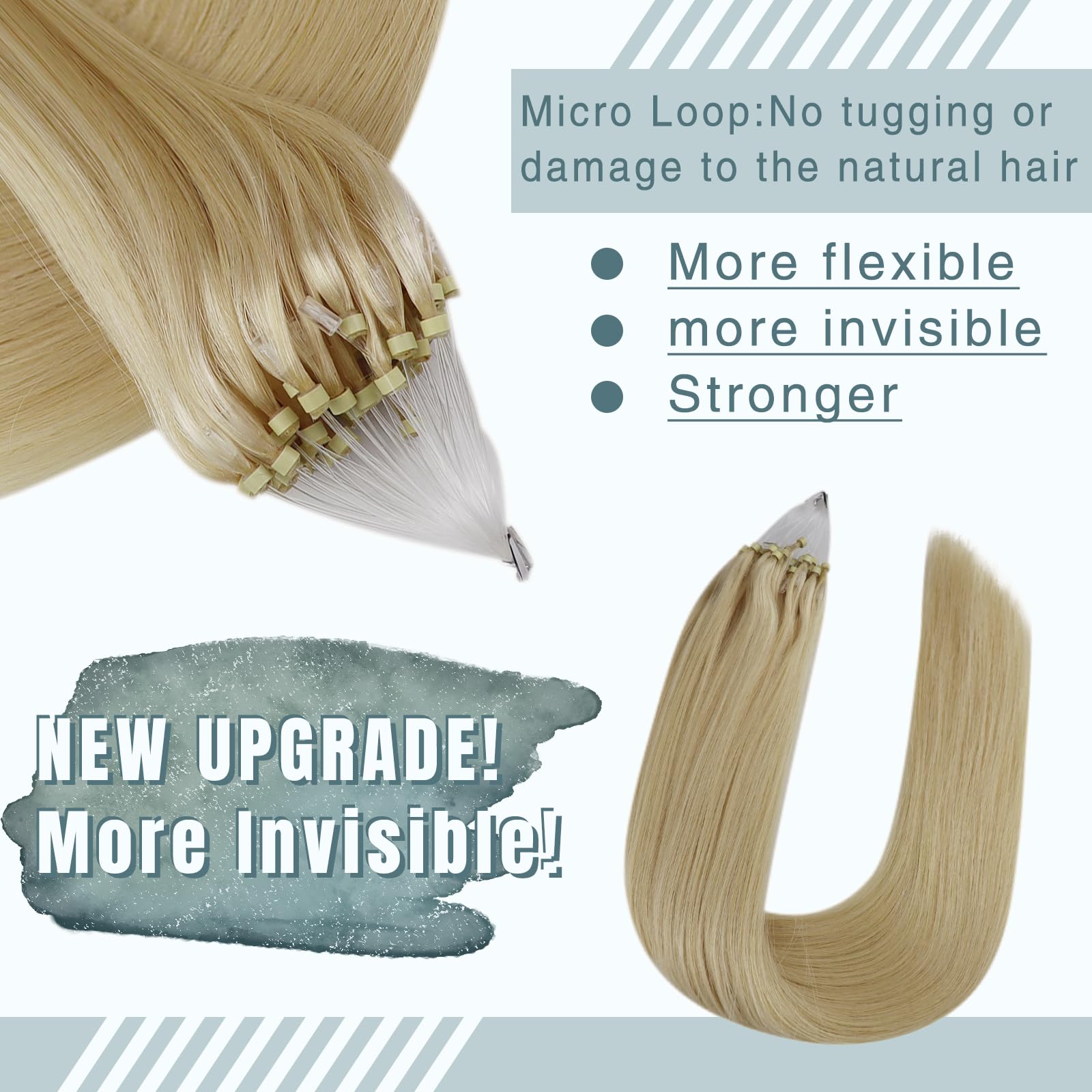 Fshine Microring Extension Capelli Veri 50CM 50g Human Hair Biondo Platino Extension Micro Anelli Capelli 1g/ciocche Extension Color 60 Lisci Remy Extension Micro Beads Hair