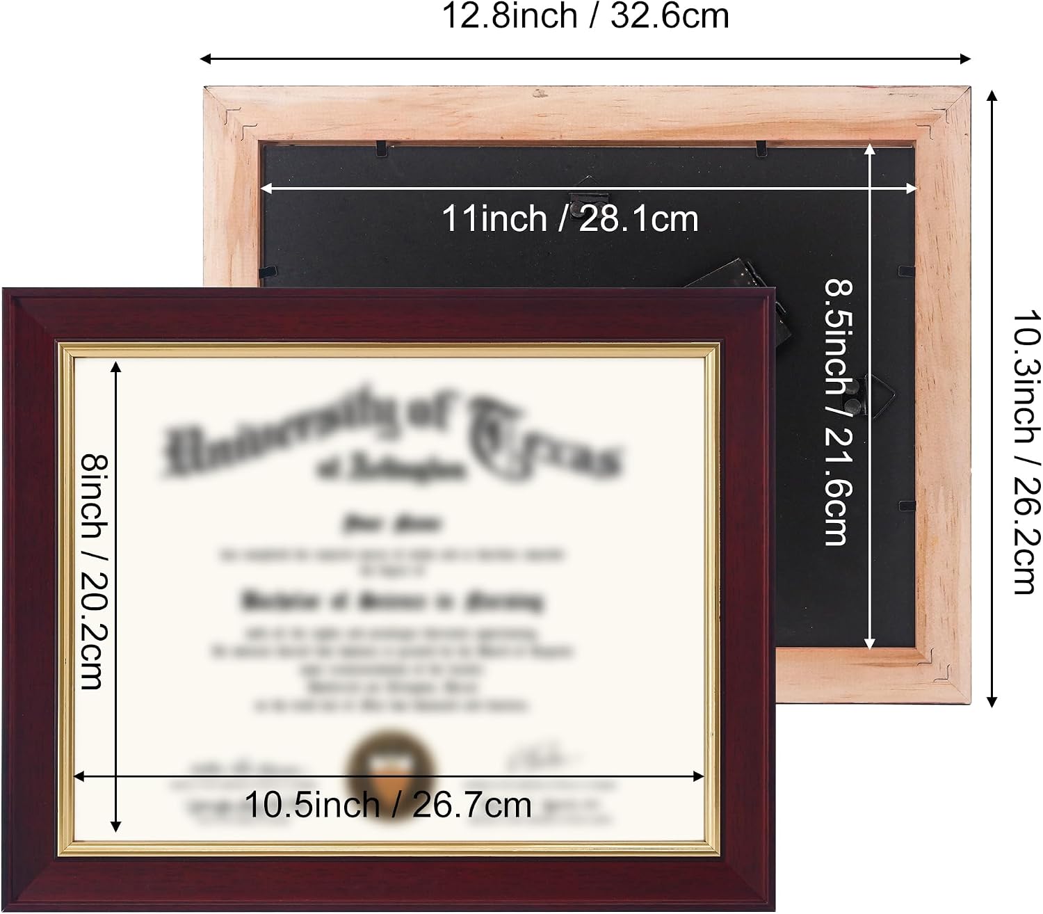GMFrames 8.5x11 Wood Diploma Frame, Tempered Glass, Cherry Finish with Gold Trim