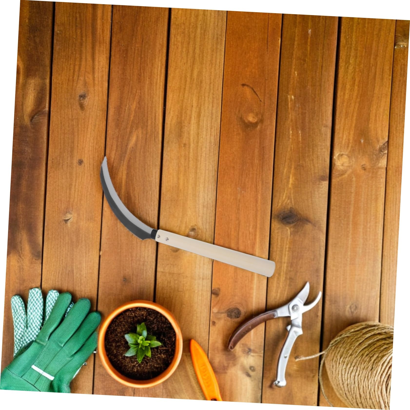 BESPORTBLE Serrated Handheld Weeding And Harvesting Tool With Weather Resistant Wooden Handle Crescent Shaped Blade For Precise Garden And Farm Cultivating