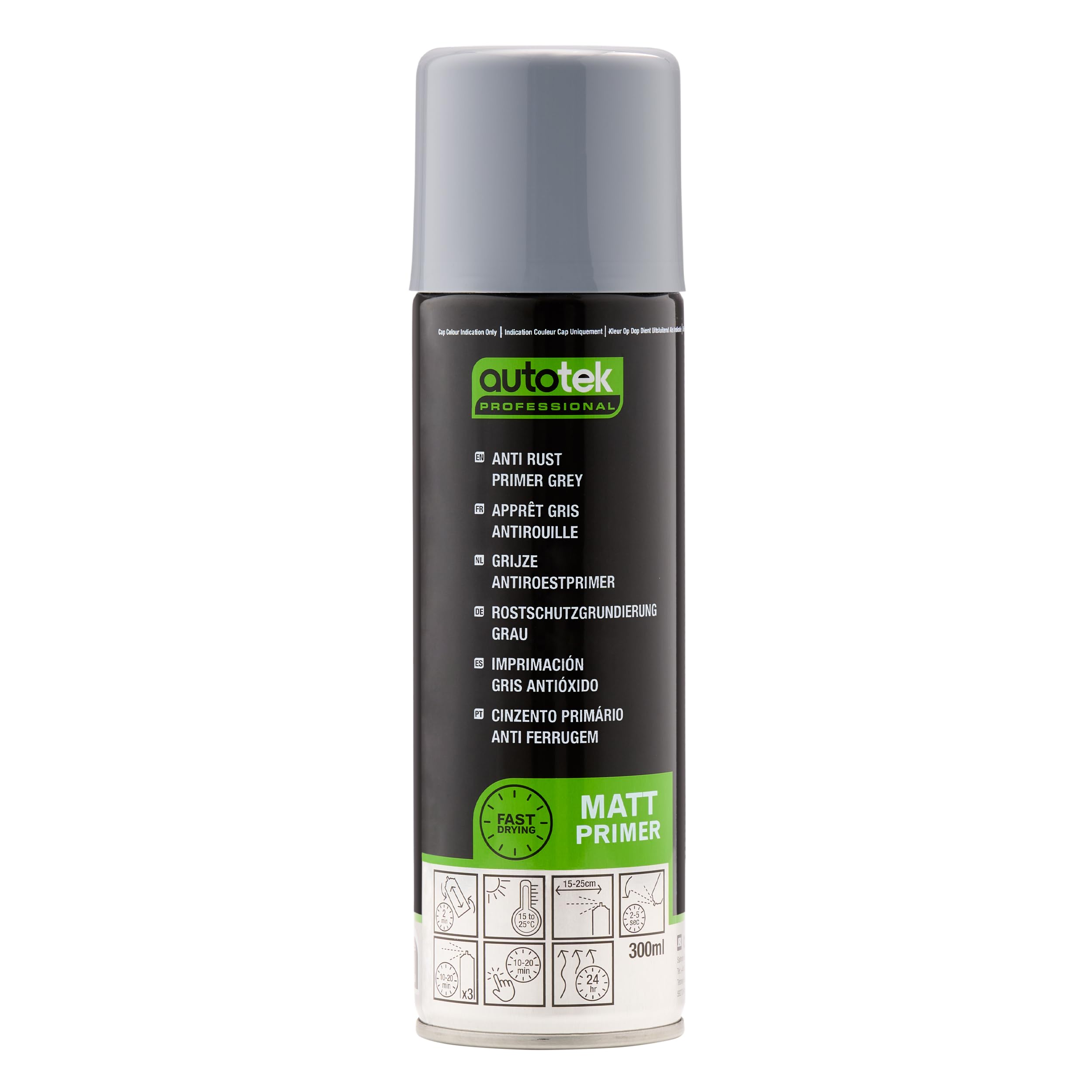 Autotek Quick Dry High Coverage Aerosol Spray Paint Anti Rust Grey Primer 300ml