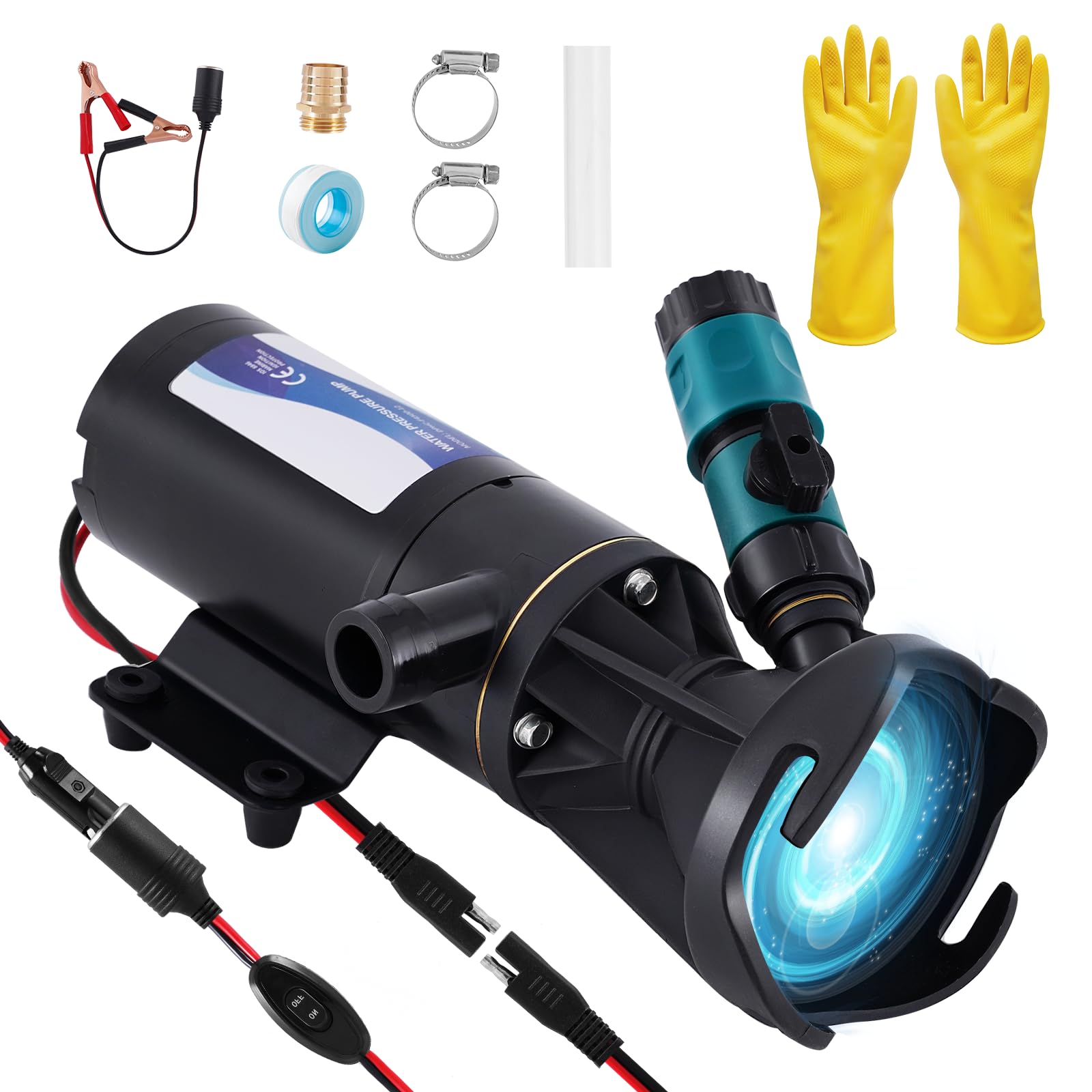 YUCHENGTECH Pompa Maceratore Camper 12V DC 12GPM Pompe per Acque Reflue Autoadescanti Aspirazione 3,2 piedi Sollevamento 10 piedi Pompa Portatile per Acque Reflue per Camper Roulotte Barche