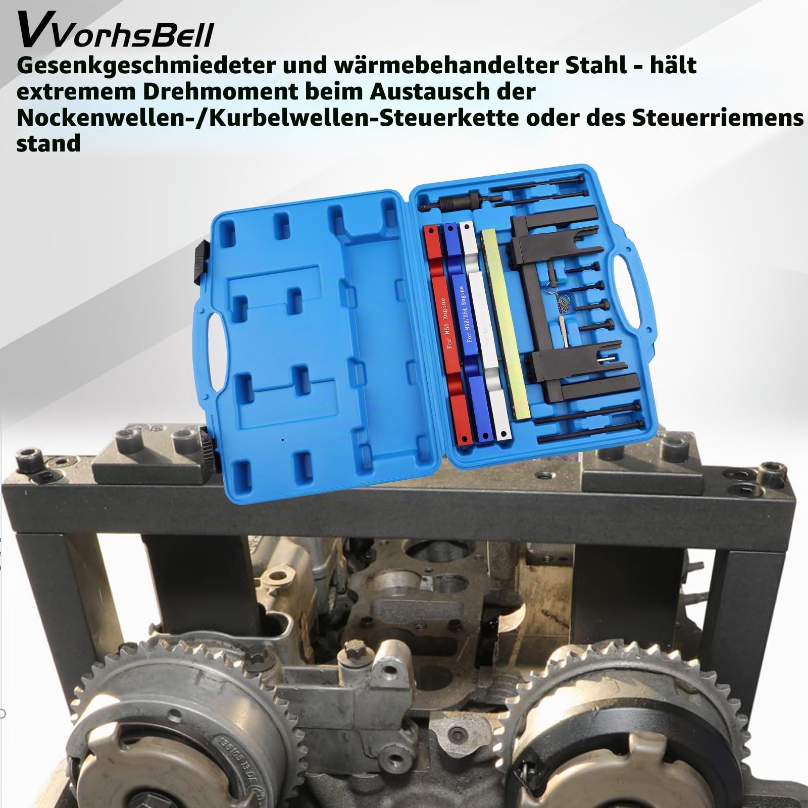 Timing Vanos Nockenwellen-Arretierwerkzeug kompatibel mit BMW N51 N52 N53 N54 N55 Timing Tool Kit Kompatibel mit E60 E90 E93 325i 330i 335i X5 Heavy Duty geschmiedet mit Koffer