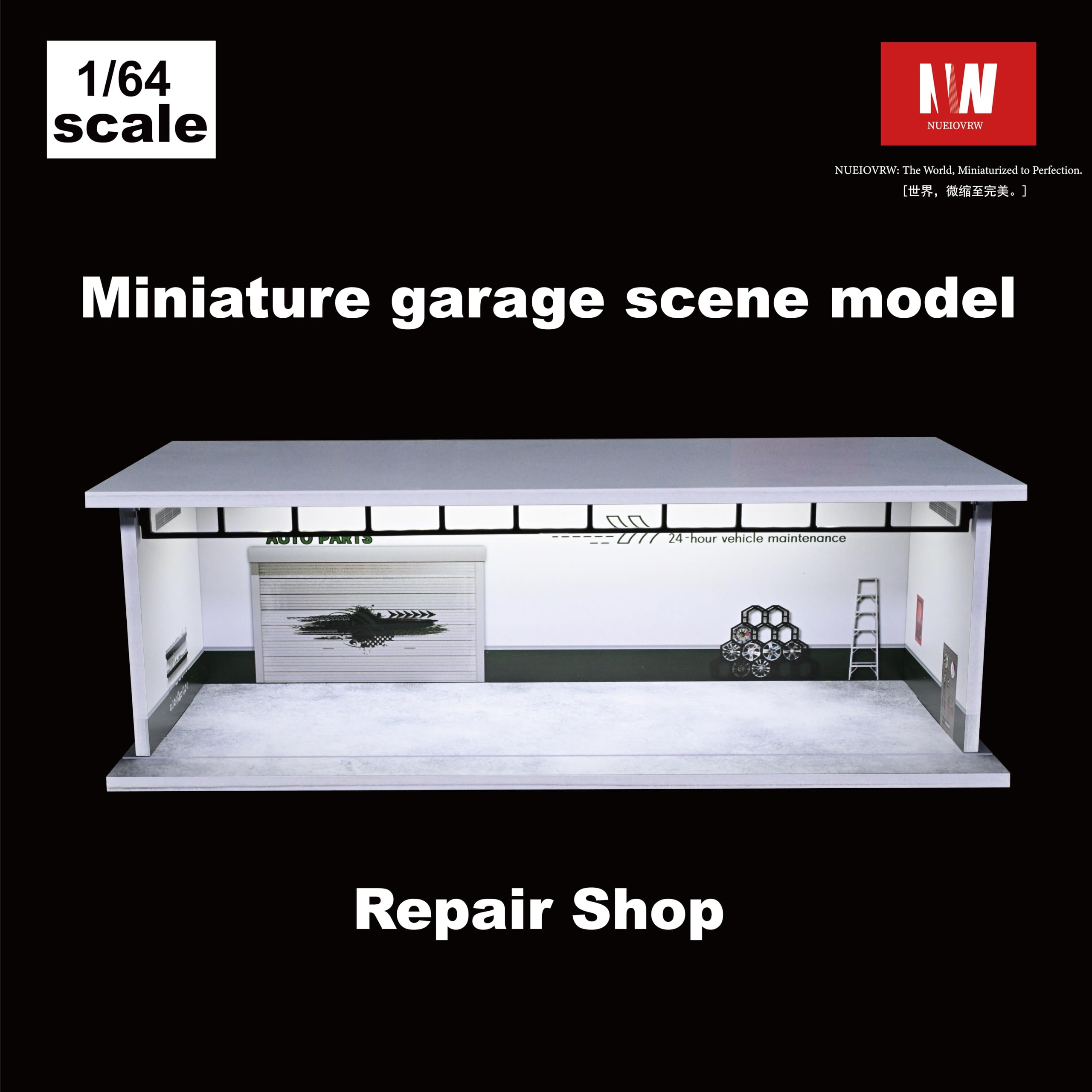 Modèle de garage diorama 1/64, avec éclairage LED, ville, salle d'exposition, scène de parking, échelle 1/64, boîtier d'affichage de garage pour modèle de scène de voiture, jouet idéal (Repair Shop)