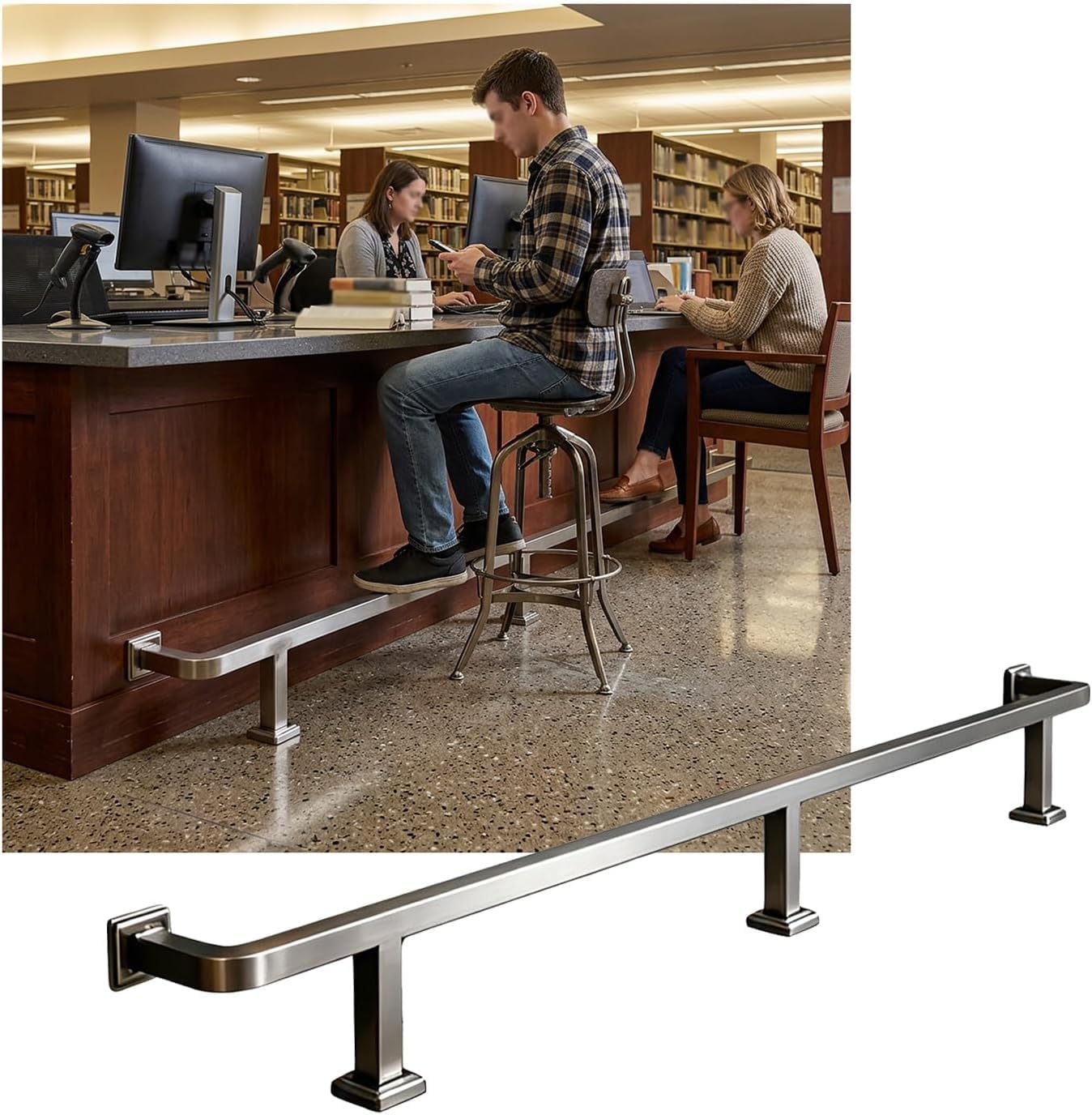 KJoBDwz Bar Foot Rail Bar Foot Rail, Stainless Steel Bar Foot Rail Kit Bars Stool Feet Railing for Restaurant Kitchen Librar(Silver,2.0M/6.56FT)
