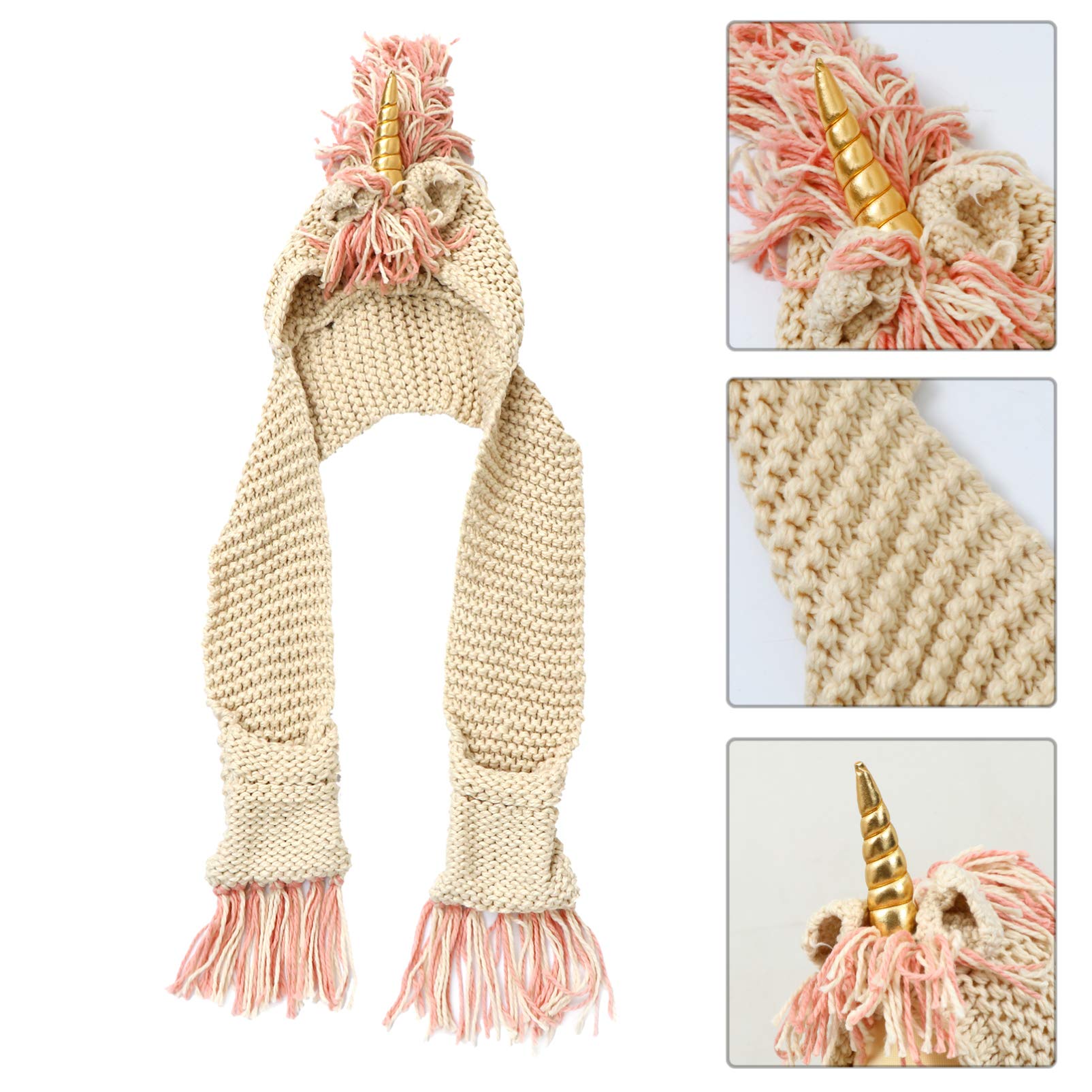 VALICLUD Gorro de Unicornio de Punto para Niños, Bufanda, Acrílico Cálido, Diseño Dorado para Invierno, Festivales y Sesiones de Fotos