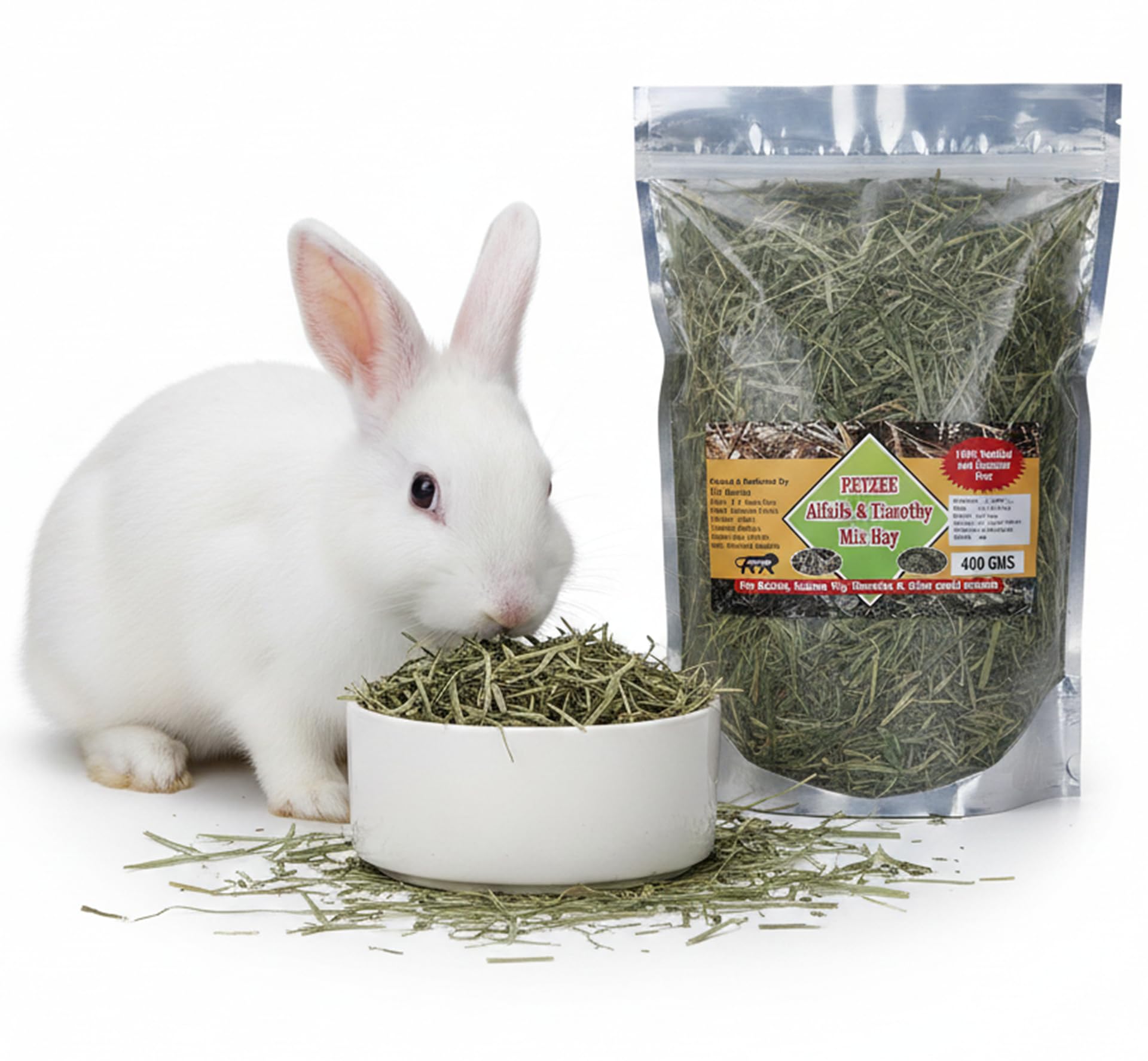 Petzee Alfalfa & Timothy Mix Hay for Rabbits, Guinea Pig, Hamsters and Other Small Animals(400 GMS)-image-11