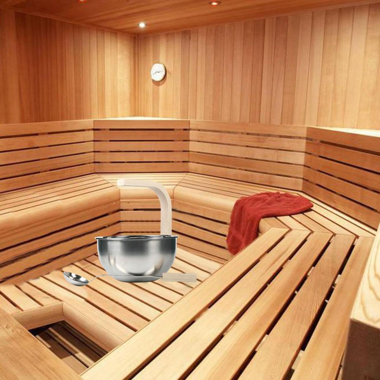 Set di secchi per sauna in acciaio , secchio , cazzuola per | acqua, maniglia per il trasporto, per vasca da bagno, rituale benessere per bagno a vapore, aromaterapia, relax, set