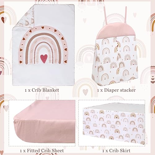 Miniatura 4 de Rtteri Juego de ropa de cama para cuna de bebé, 4 piezas, ropa de cama de bebé, tamaño estándar, suave, incluye falda de cuna, manta, sábana de cuna