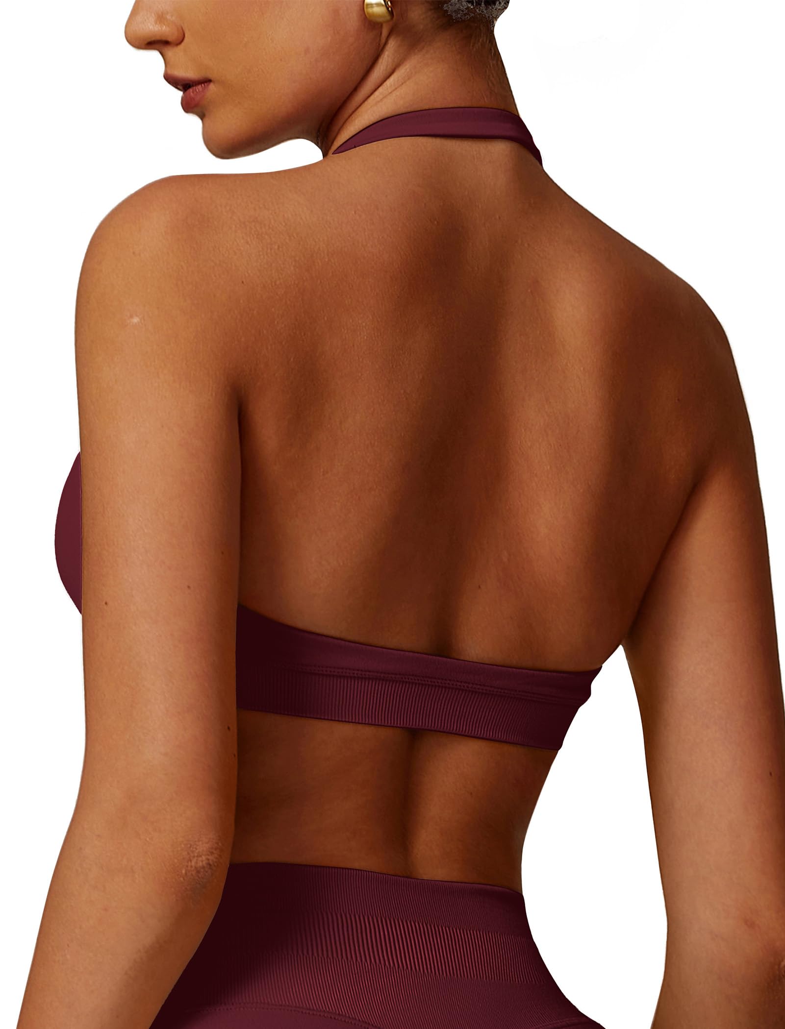 ABOCIW Women Seamless Halter Sports Bra Open Back Padded Gym Workout Crop Tank Tops Low Impact Bra