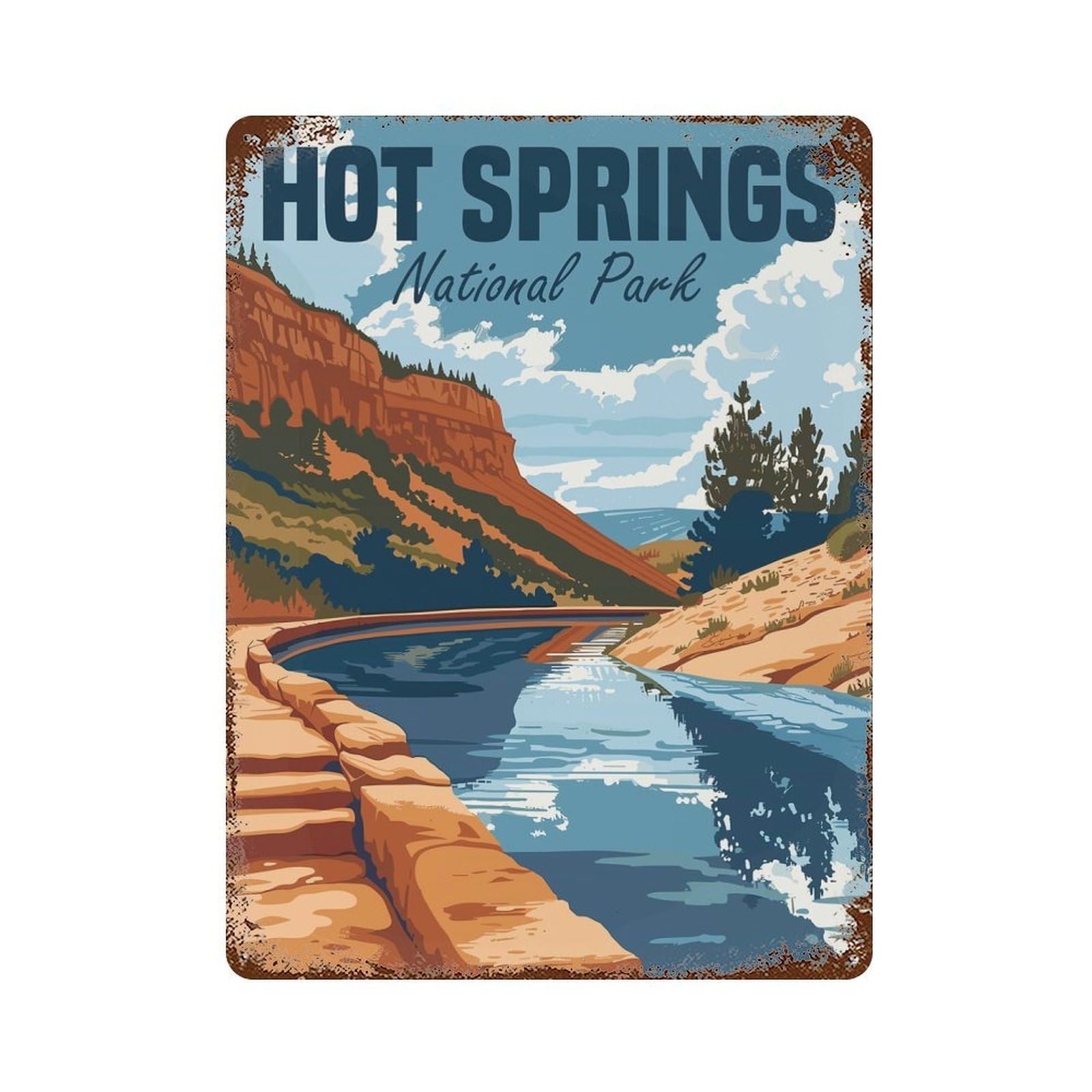 Rust Effect Tin Sign Hot Springs National Park 15.7"x11.8", Vintage Wall Decor for Basement, Hobby Room And Garage Decor