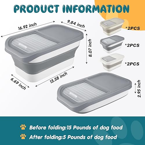 Miniatura 2 de Roshtia Paquete de 3 contenedores plegables de almacenamiento de alimentos para perros de 13 libras con tapas, contenedor de alimentos plegable para