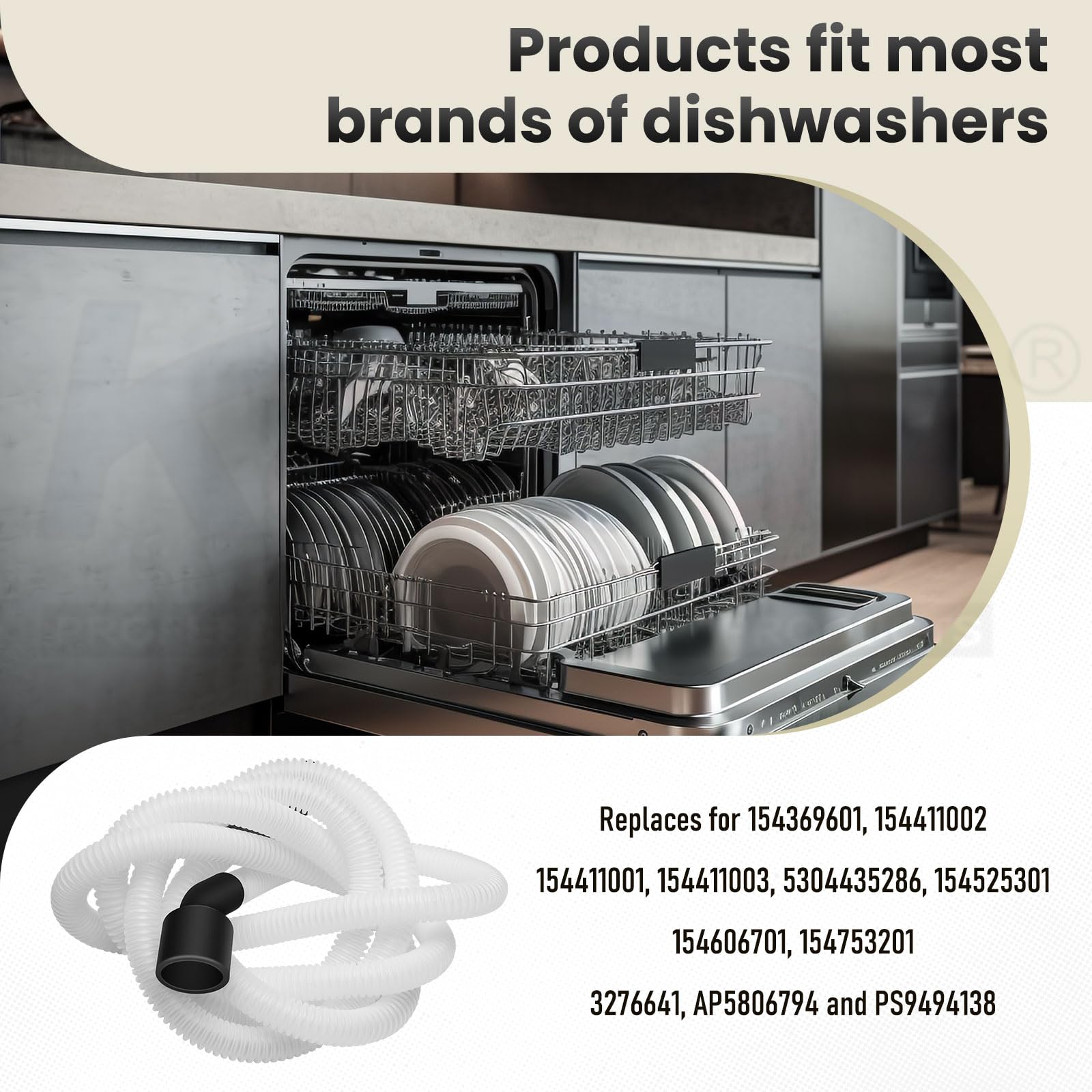807117001 Manguera de drenaje para lavavajillas compatible con lavavajillas Frigidaire y Electrolux, reemplaza AP5806794 PS9494138