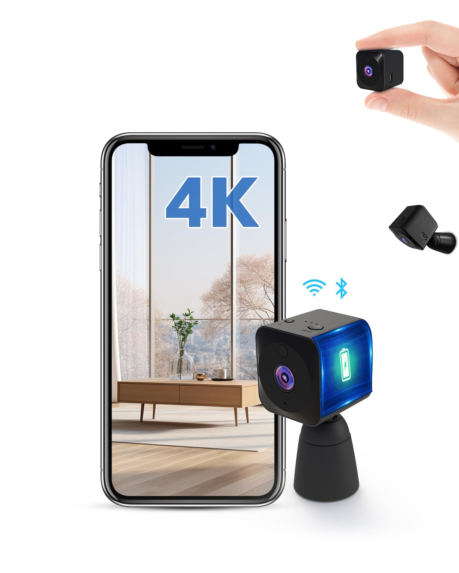 AOBOCAM Camara Espia 4K HD Mini WiFi (2.4Ghz) Camara para Ver En El Movil, Interior/Exterior Mini Cámaras De Vigilancia inalambricas Larga Duracion Detección de Movimiento