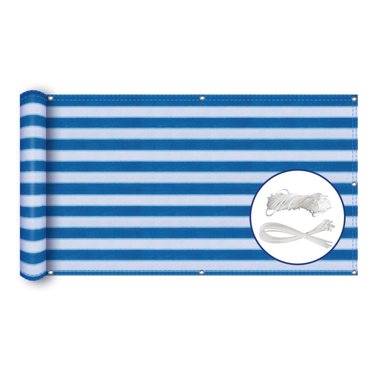 GJZQDKX Outdoor Balcony Railing70x800cm - Windproof Waterproof Sunshade with Grommets Cords & Straps - Ideal for Sports Fields White & Blue Stripes