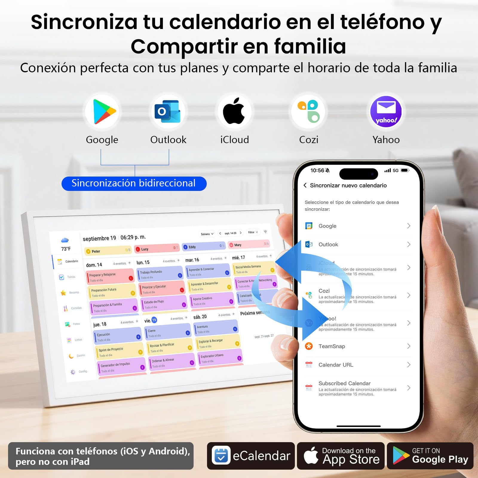 Planificador familiar digital de 15,6 pulgadas, pantalla táctil Full HD, con calendario de pared, marco de fotos (1920 x 1080), reloj, planificador, planificador de comidas para familia y personas