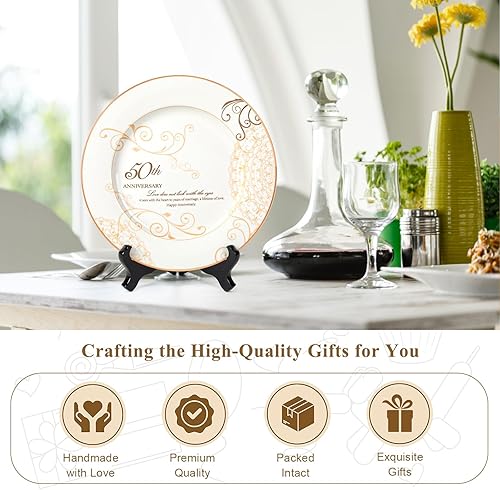 Miniatura 10 de Platos de 50 aniversario con lámina de oro de 24 quilates, regalos de boda de 50 aniversario para padres, parejas, regalos del día de San Valentín,