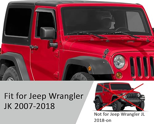 Miniatura 5 de Voron Glass Protectores de lluvia extra duraderos con cinta adhesiva para Jeep Wrangler JK 2007-2018, deflectores de ventana, viseras de ventana de