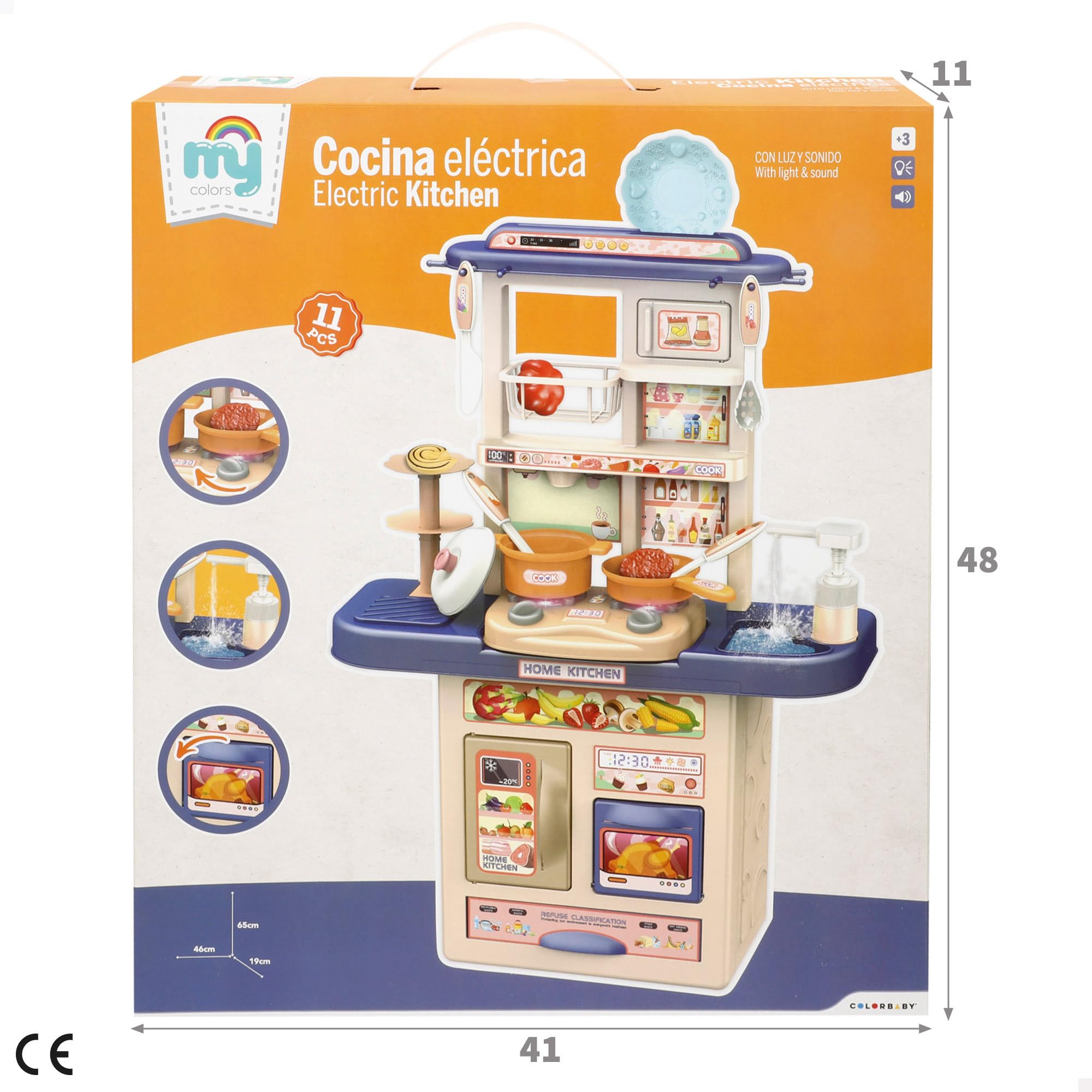 COLORBABY My Home Cocina de Juguete 46x19x64 cm, Luz, Sonido y Efectos, Incluye Accesorios, Juguetes simbólicos, Juego de cocinar, Juegos para niños y niñas, Regalos niños, A Partir 3 años (39570)