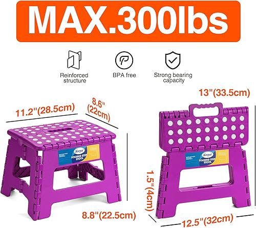 Miniatura 53 de Korpai Taburete plegable mejorado de 9 pulgadas para adultos y niños con capacidad para hasta 300 libras, taburetes plegables antideslizantes con