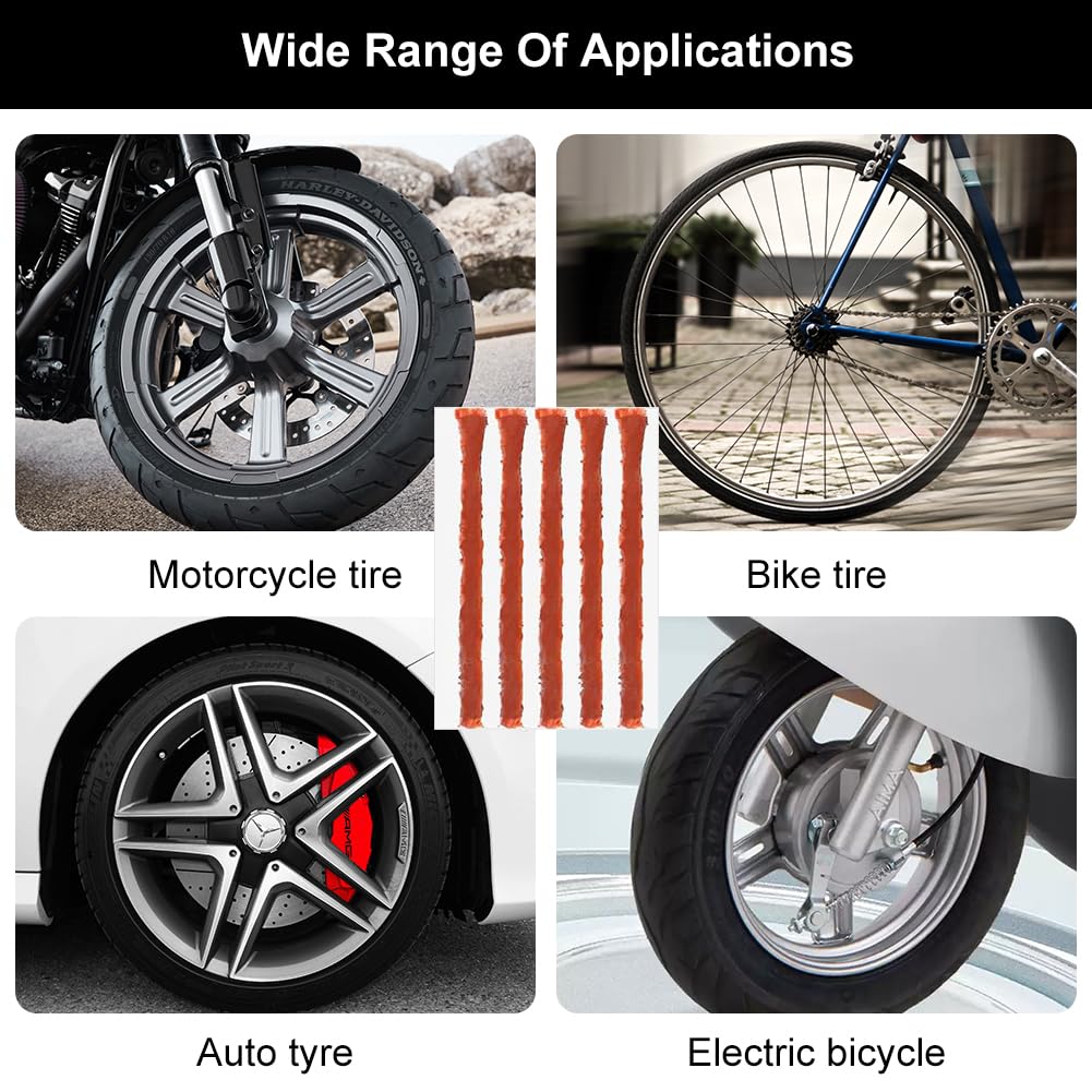 Strisce di riparazione pneumatici,riparazione pneumatici tubeless,riparazione pneumatici per auto,Corde di Riparazione per Pneumatici,Kit Riparazione Tubeless,per moto auto,100x3.5mm,nero,50 pezzo
