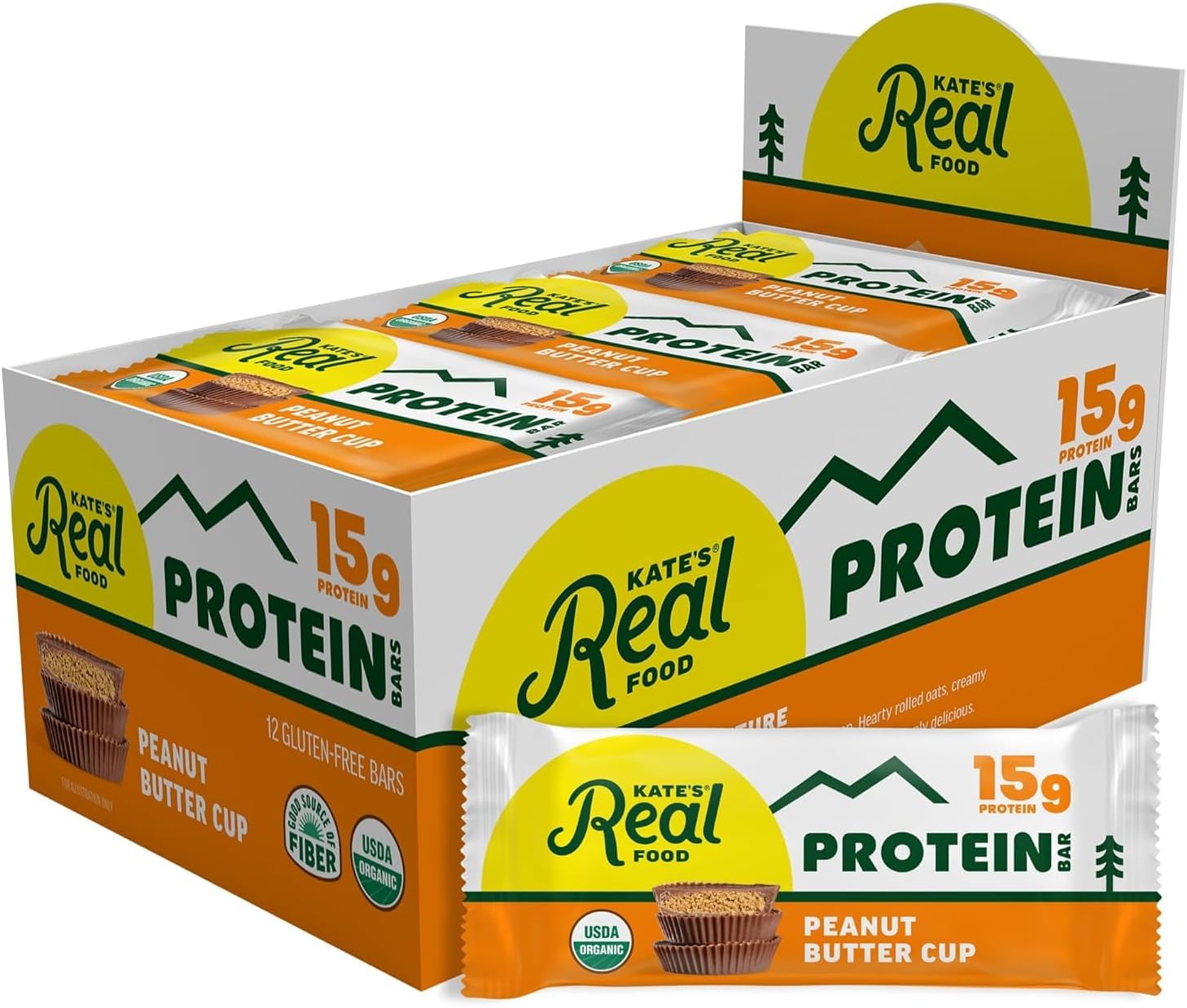 - Kate’s Real Food Organic Protein Bars – (Peanut Butter Cup, 2.2 oz, Pack of 12) – Plant Based Protein Bars - Gluten Free, Soy Free, Non GMO, Whole Grains, and All Natural